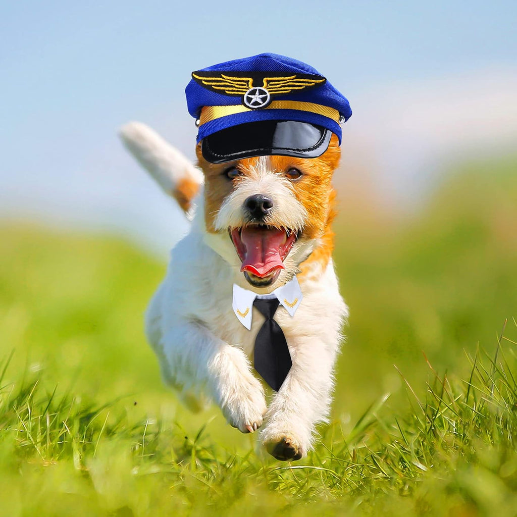 Yewong 3-Piece Pet Captain Costume Accessory Set - Dog & Cat Pilot Hat, Formal Necktie & Collar - Fancy Dress & Halloween Party (Set-B)