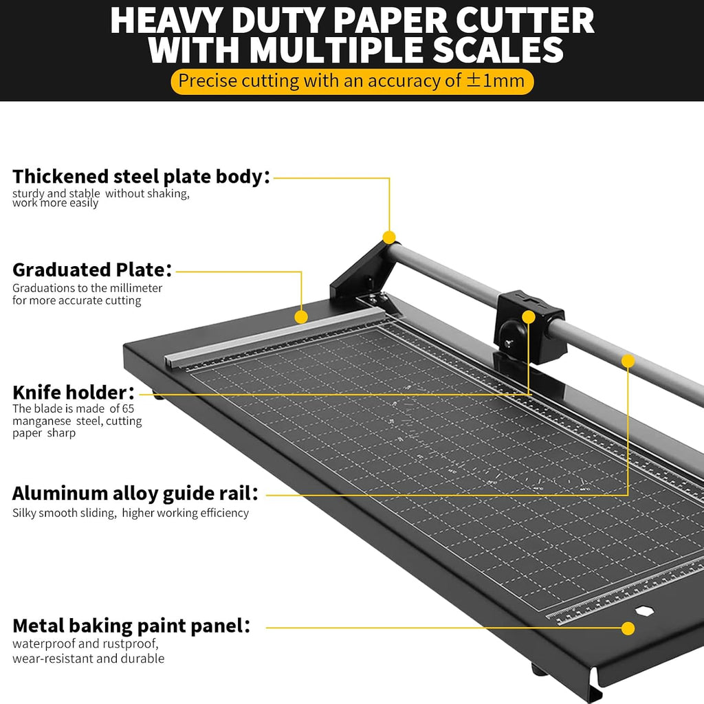 24" Manual Precision Rotary Paper Trimmer,Heavy Duty Rolling Cutter Tool,Professional Rolling Trimmer for Cutting Photo Paper, Card Stock, Office Paper