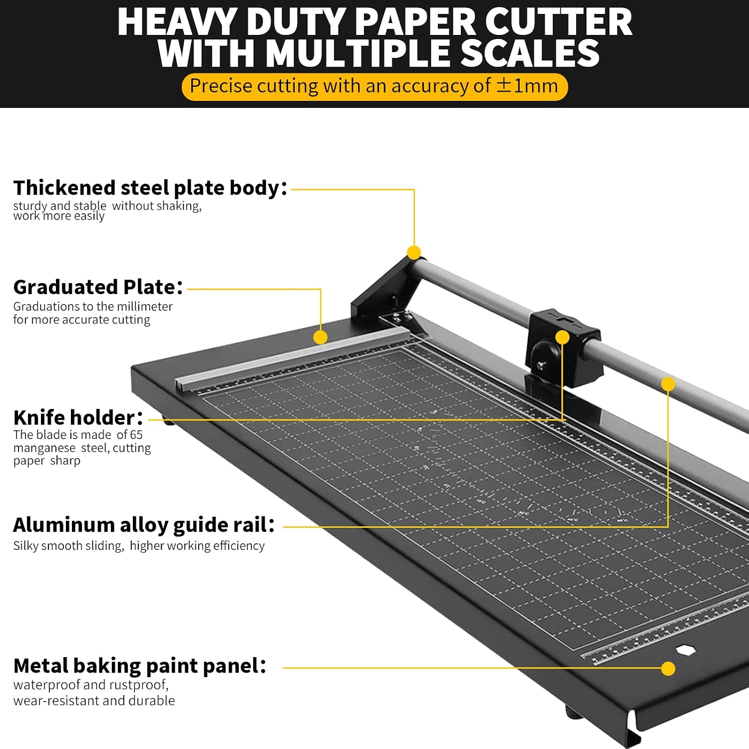 24" Manual Precision Rotary Paper Trimmer,Heavy Duty Rolling Cutter Tool,Professional Rolling Trimmer for Cutting Photo Paper, Card Stock, Office Paper