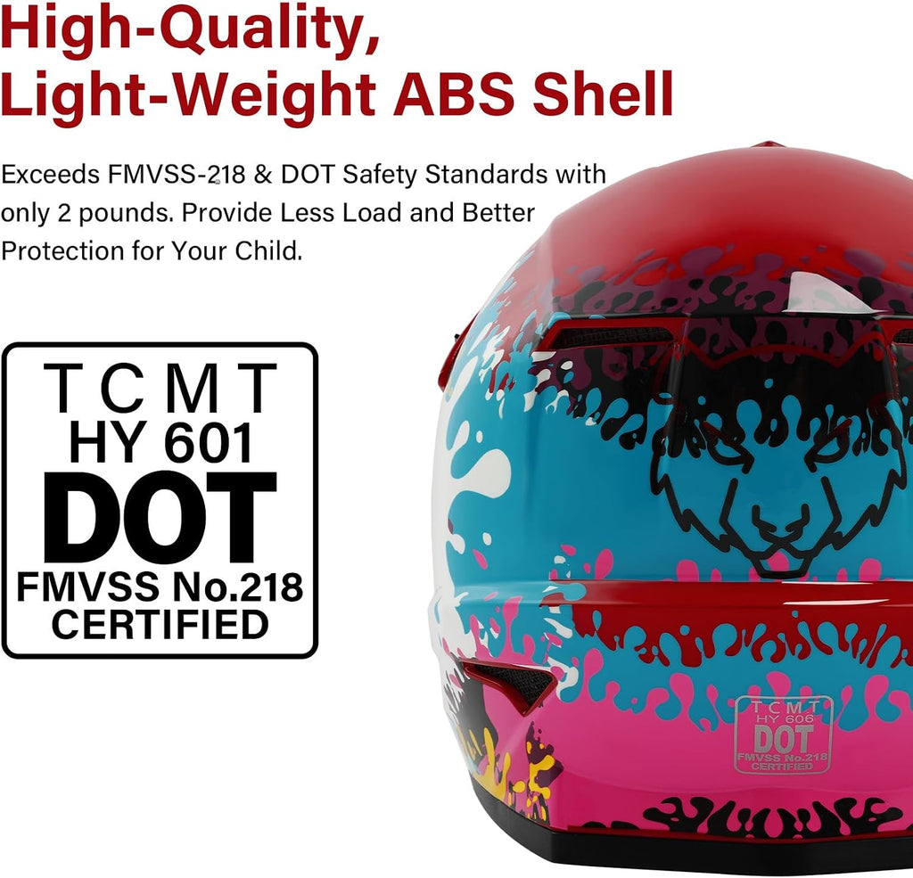SLMOTO Youth Dirt Bike Helmets DOT Youth Kids Motocross Offroad Street Dirt Bike Helmet Motorcycle ATV Full Face Helmet with Goggles Gloves, Spray Graffiti Medium