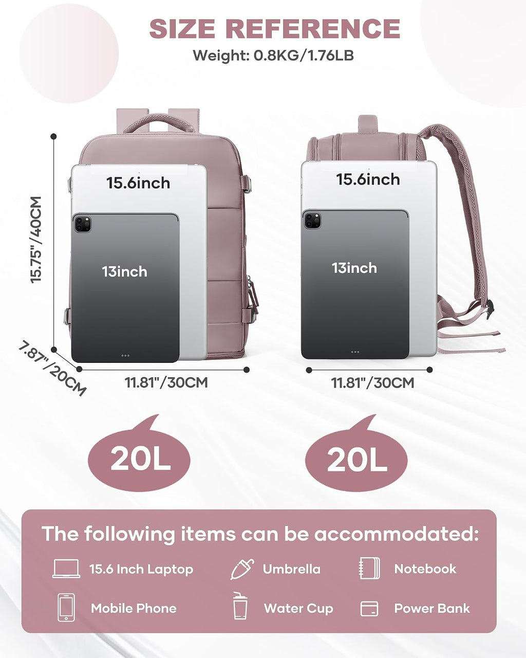 coowoz Travel Backpack Carry On for Women Man Gym Backpacks with Laptop Compartment Mochila de Viaje Teacher Personal Item Backpack Rucksack Airplane Accessories Must Haves Pink Purple Small