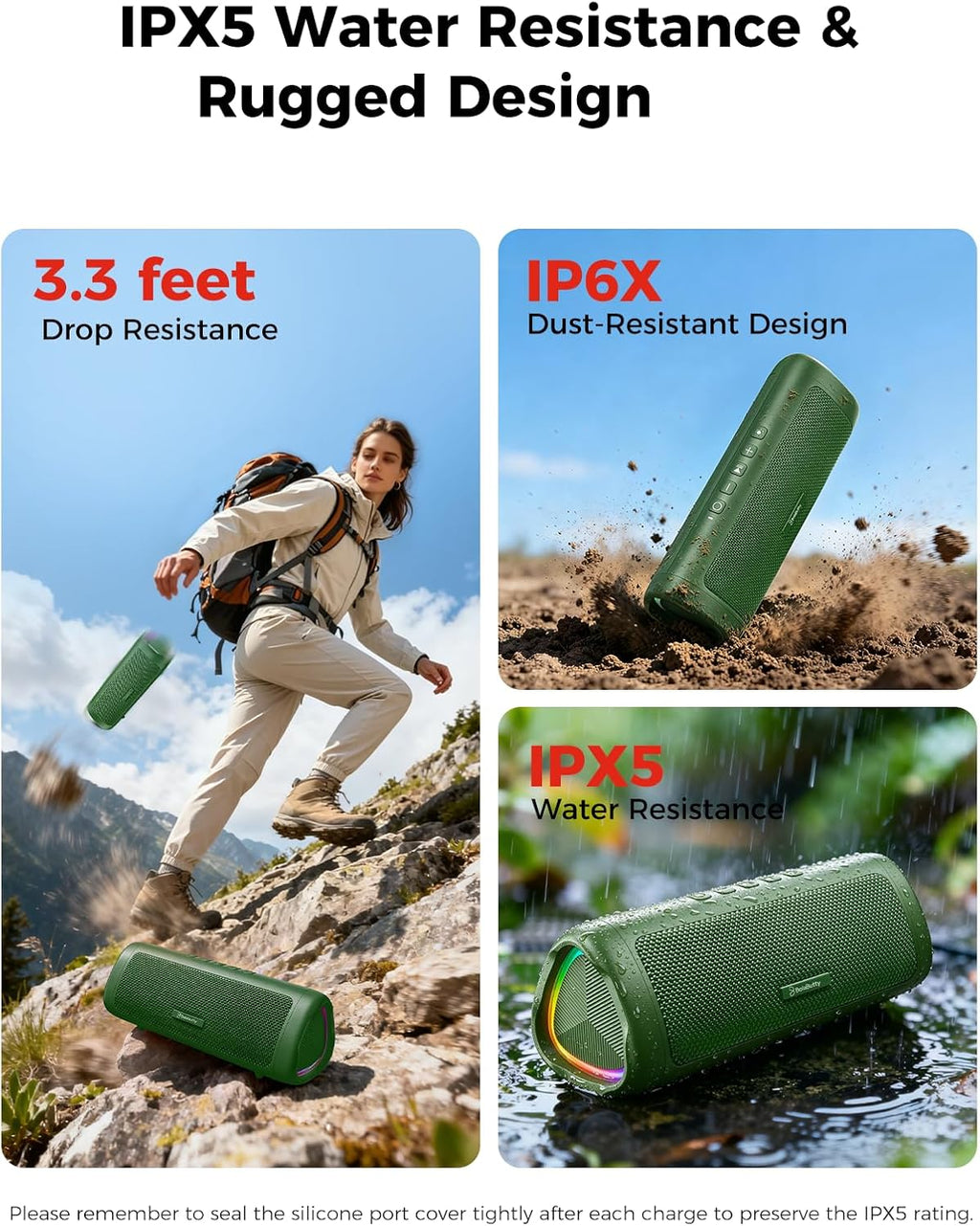 Bluetooth Speaker, 20W HD Sound, Portable Wireless, IPX5 Waterproof, Up to 24H Playtime, TWS Pairing, for Home/Party/Outdoor/Camping/Beach Essentials, Electronic Gadgets, Birthday Gift (Green)
