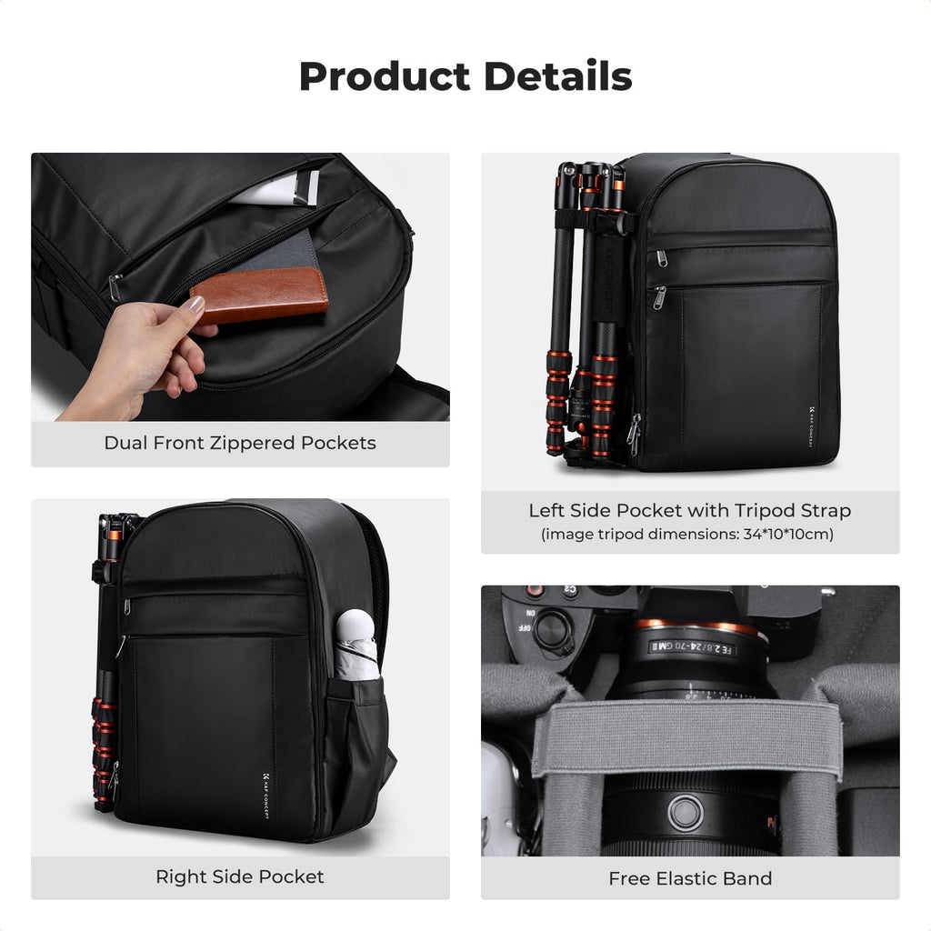 K&F CONCEPT Camera Backpack, Lightweight Camera Bag with Tripod Holder