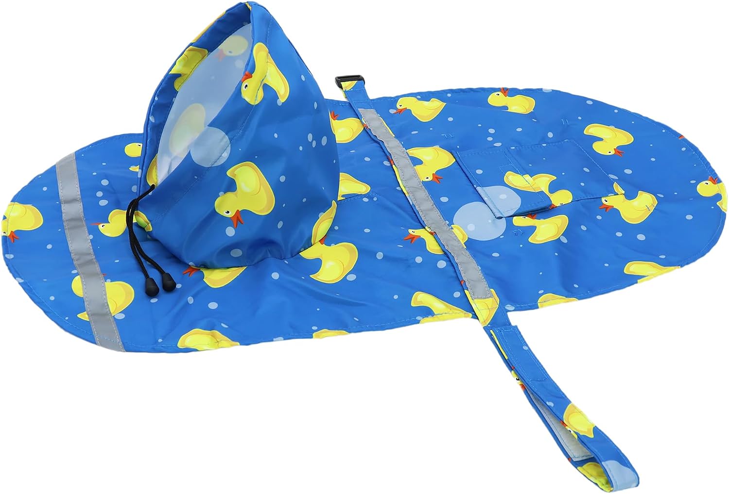 DELIFUR Large Dog Raincoat- Waterproof Dog Rain Poncho Adjustable Double Layer Rain Jacket with Hood for Medium Large Dogs Designed with Leash Hole Reflective Strip and Ducks (Blue Duck, Large)