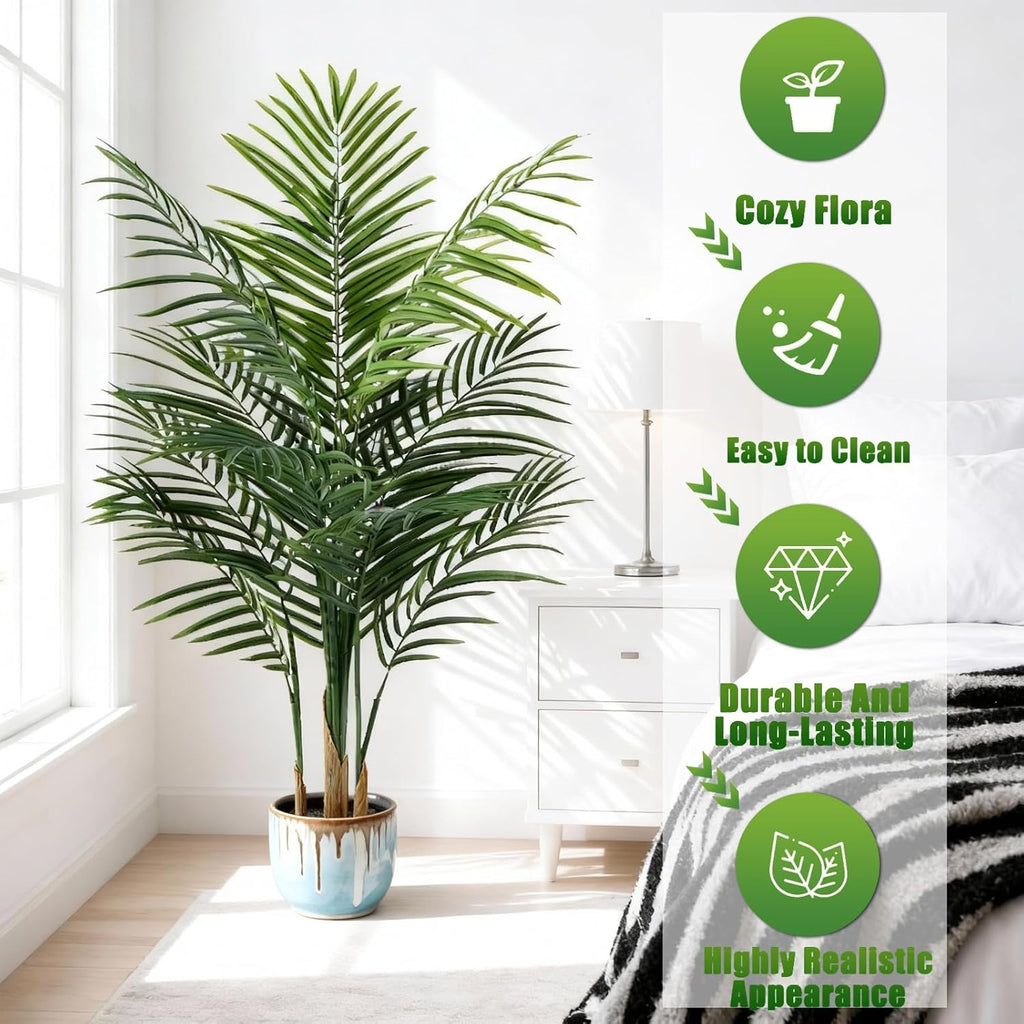 4ft Artificial Palm Tree Indoor, Large Fake Tropical Areca Palm with 13 Trunks, Tall Faux Floor Plants for Indoor Living Rooms Offices Bedroom Home Decor