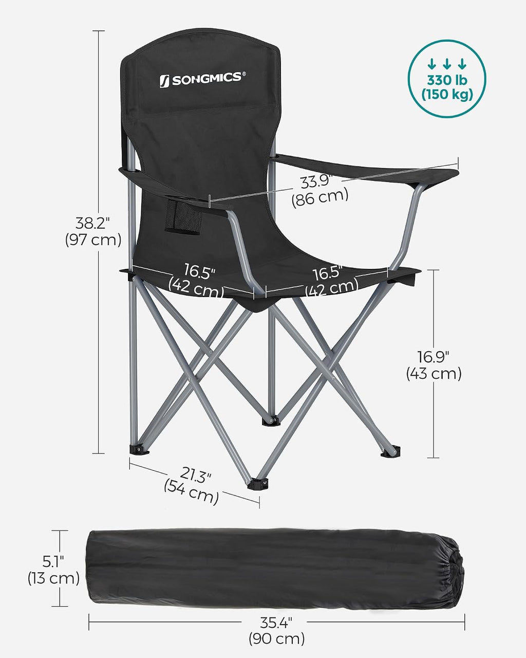 SONGMICS Set of 2 Folding Camping Chairs, Max. Load Capacity 330 lb