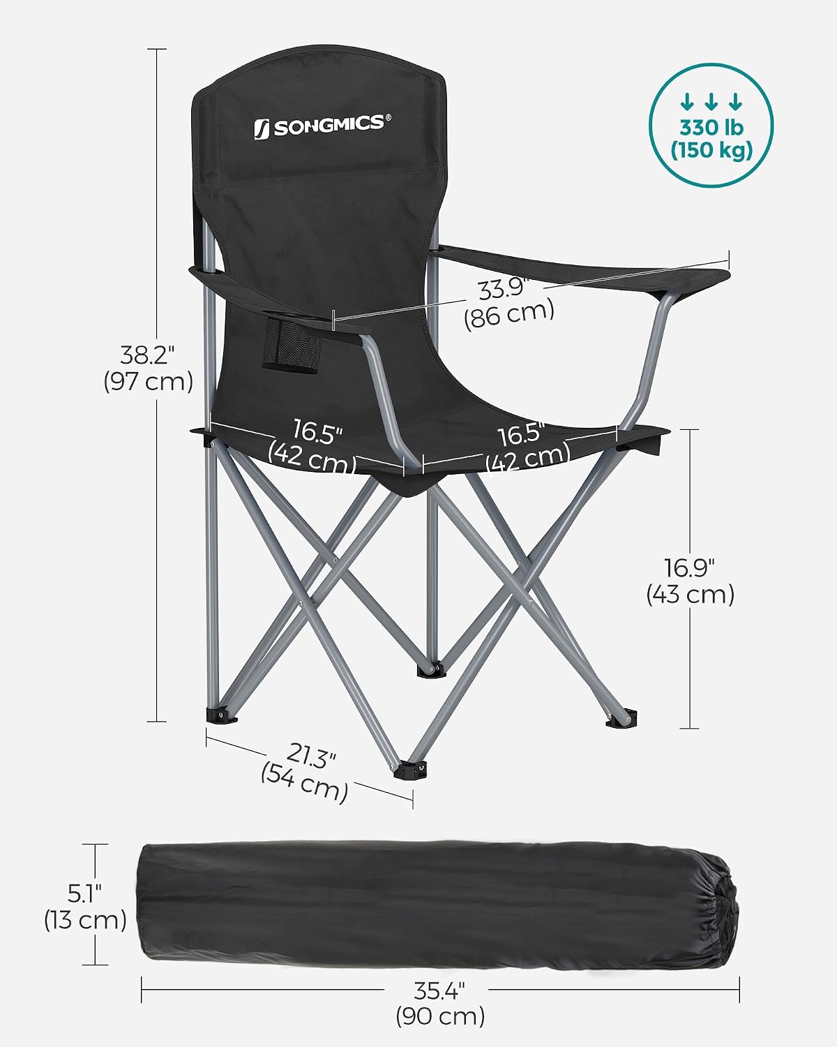 SONGMICS Set of 2 Folding Camping Chairs, Max. Load Capacity 330 lb