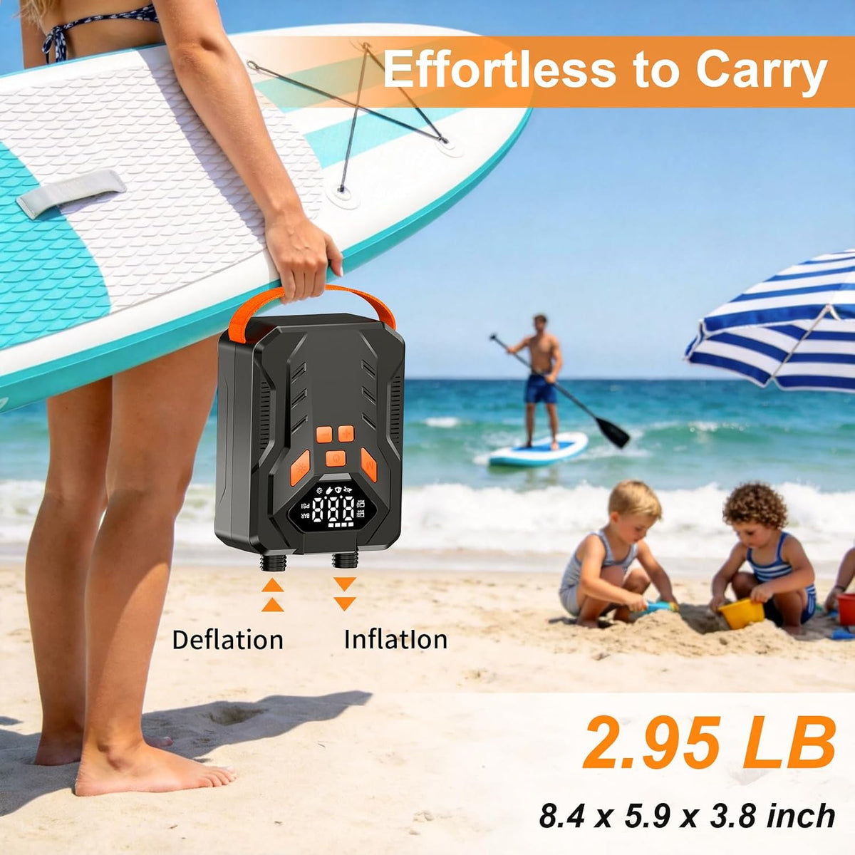 Rechargeable 20PSI Electric Paddle Board Pump, Inflation & Deflation