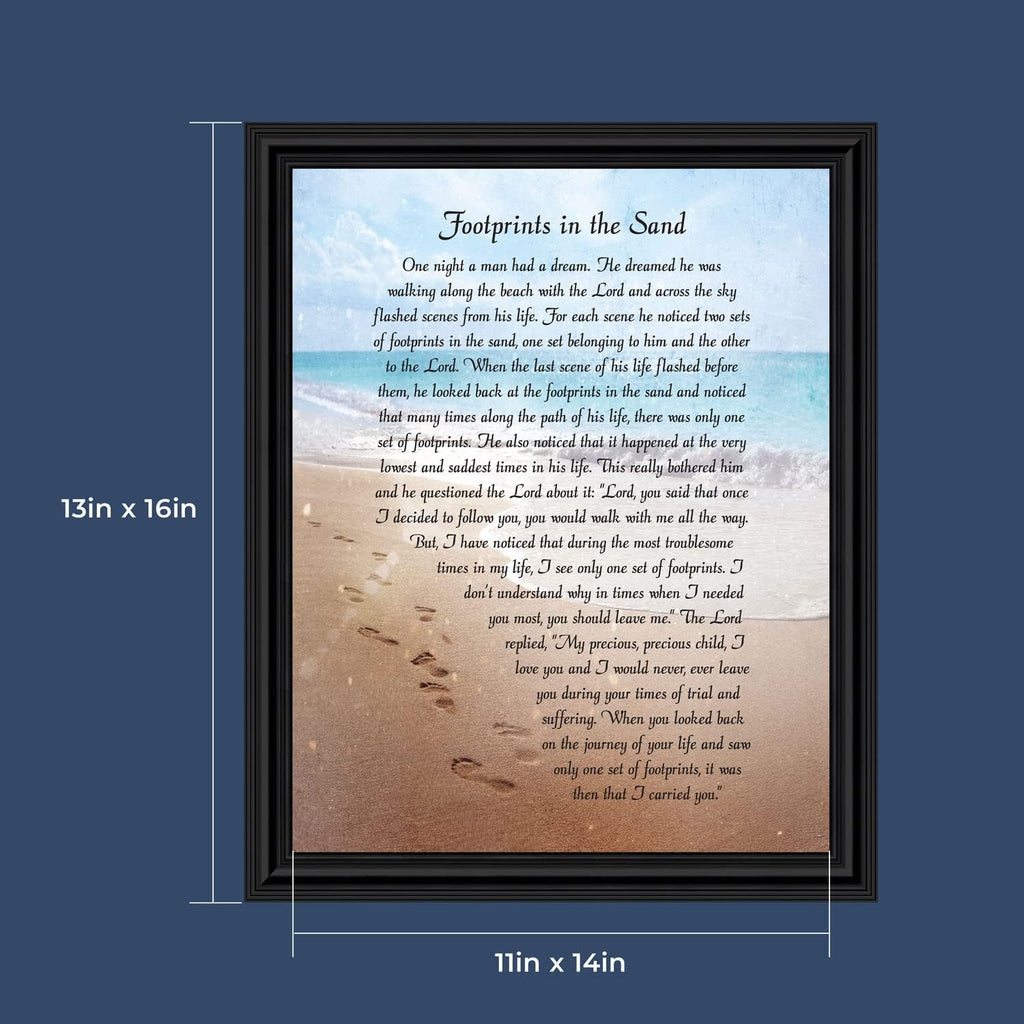 Footprints in the Sand Inspirational Wall Art, Beach Decor, Christian Gifts for Women and Men, Christian Wall Decor, Get Well Soon, Encouraging Scripture Wall Art, Framed Sympathy Gift 2102B