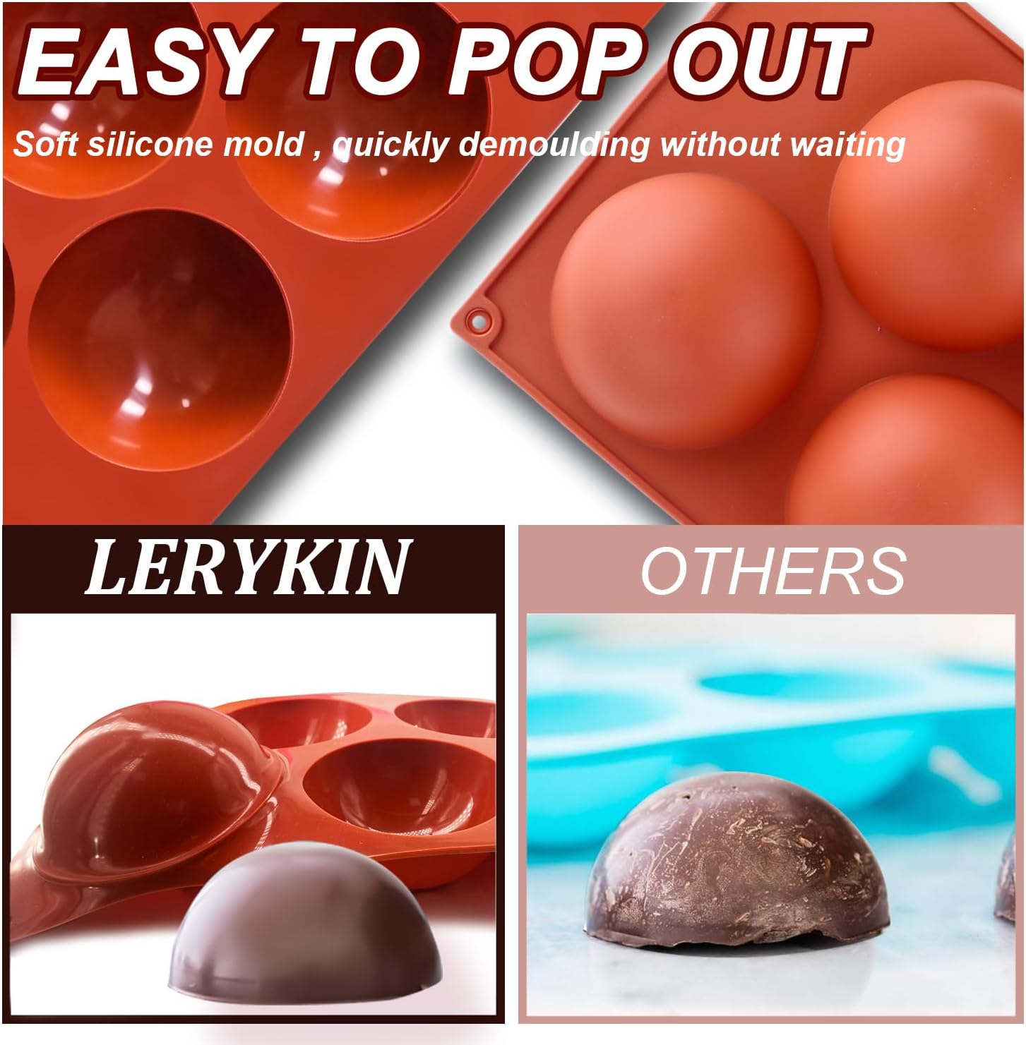 Lerykin 3 Pack Extra Large 5-Cavity Semi Sphere Silicone Molds, Half Sphere Baking Mold Non-Stick for Making Big Size Hot Chocolate Bomb, Jelly, Cake, Dome Mousse