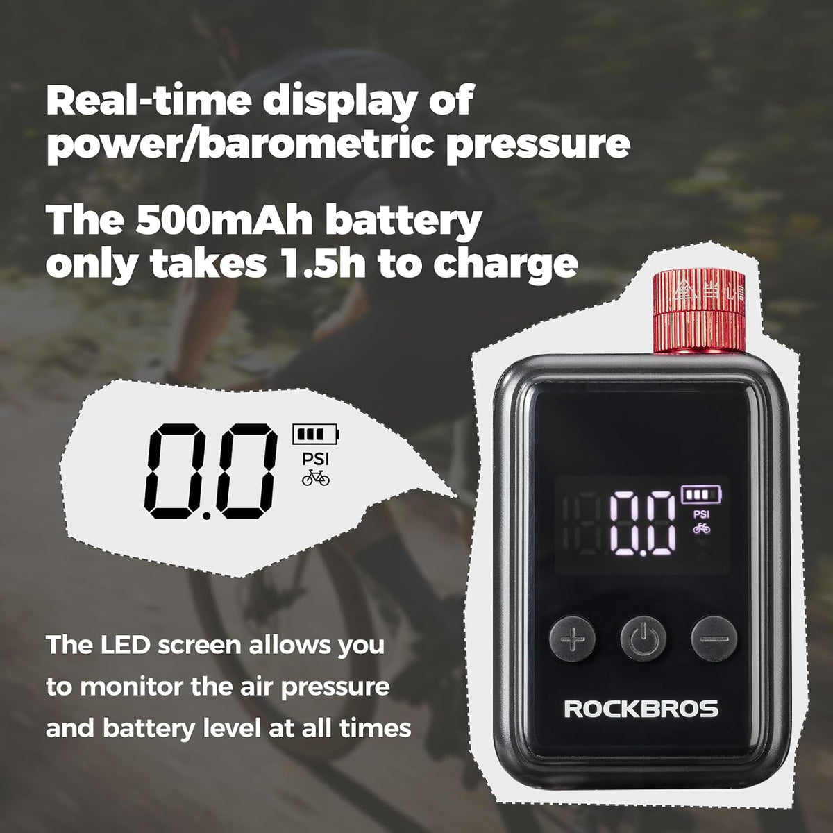 ROCKBROS Tiny Emergency Bike Pump HW-140 with Gauge, Max 150 PSI Electric Mini Pump with Protective Silicone Cover, Fully Charged Inflate 1x 700 * 25C Tire, Hose for Bike, MTB, Balls