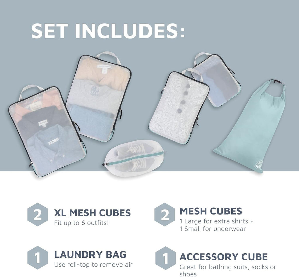 TRIPPED Travel Gear Large Compression Packing Cubes with Mesh 6-Piece Set