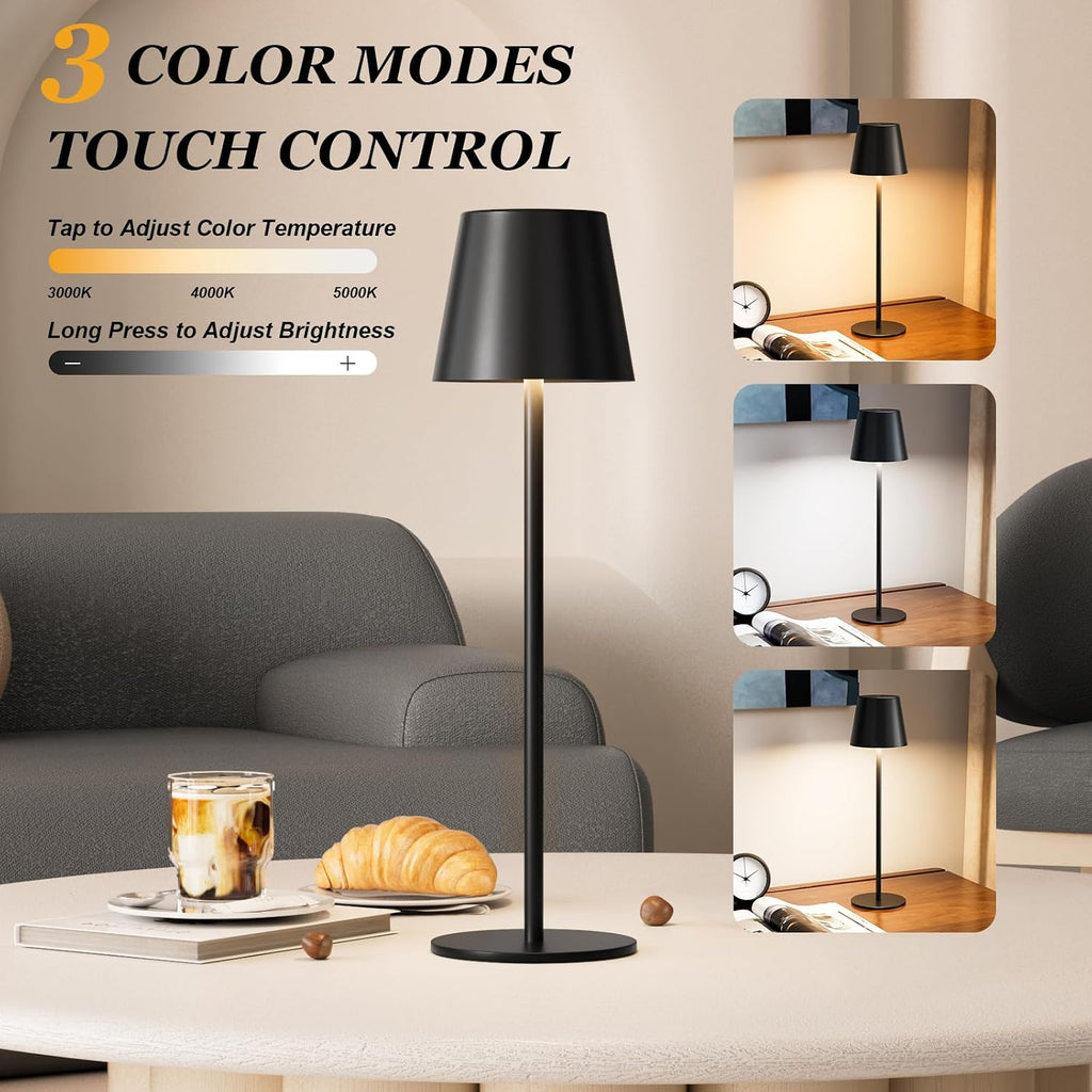 Kakanuo Rechargeable Table Lamp, Cordless Battery Operated Lamps, Black