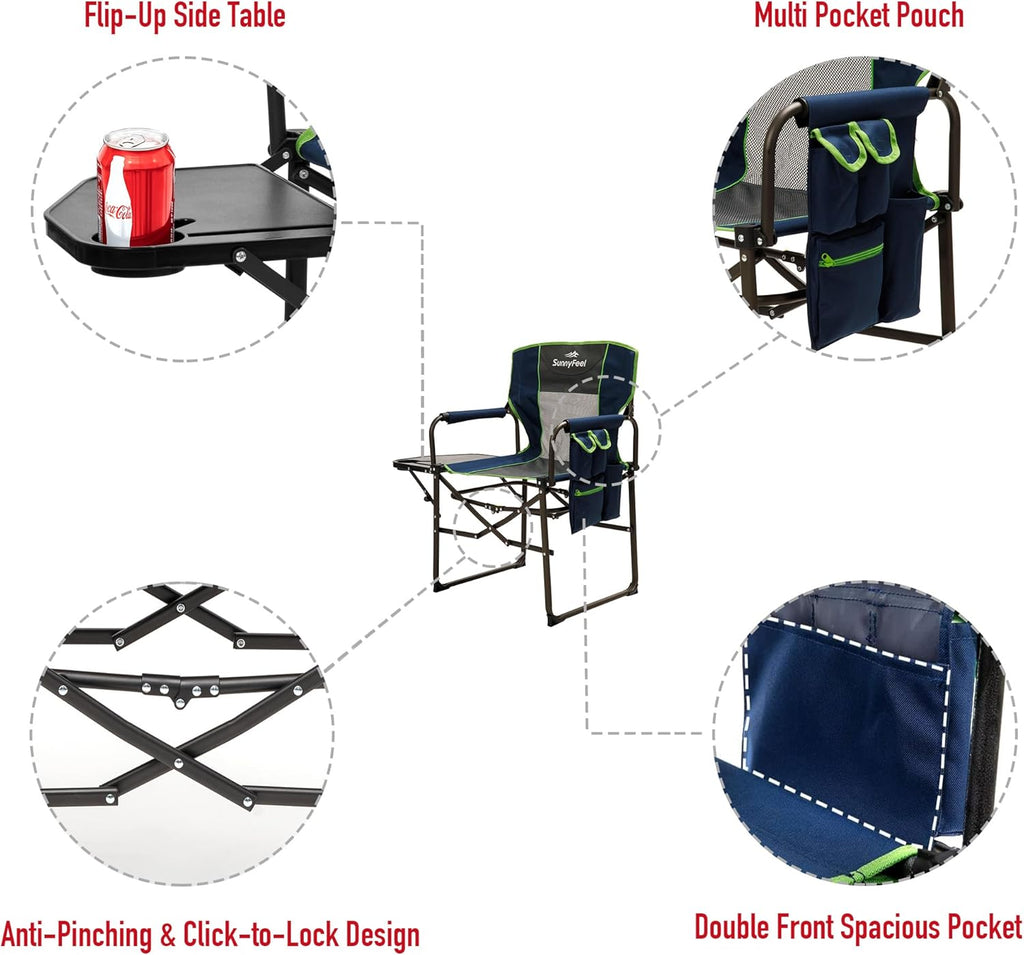 SUNNYFEEL Oversized Camping Chair Portable Directors Chairs with Side Table