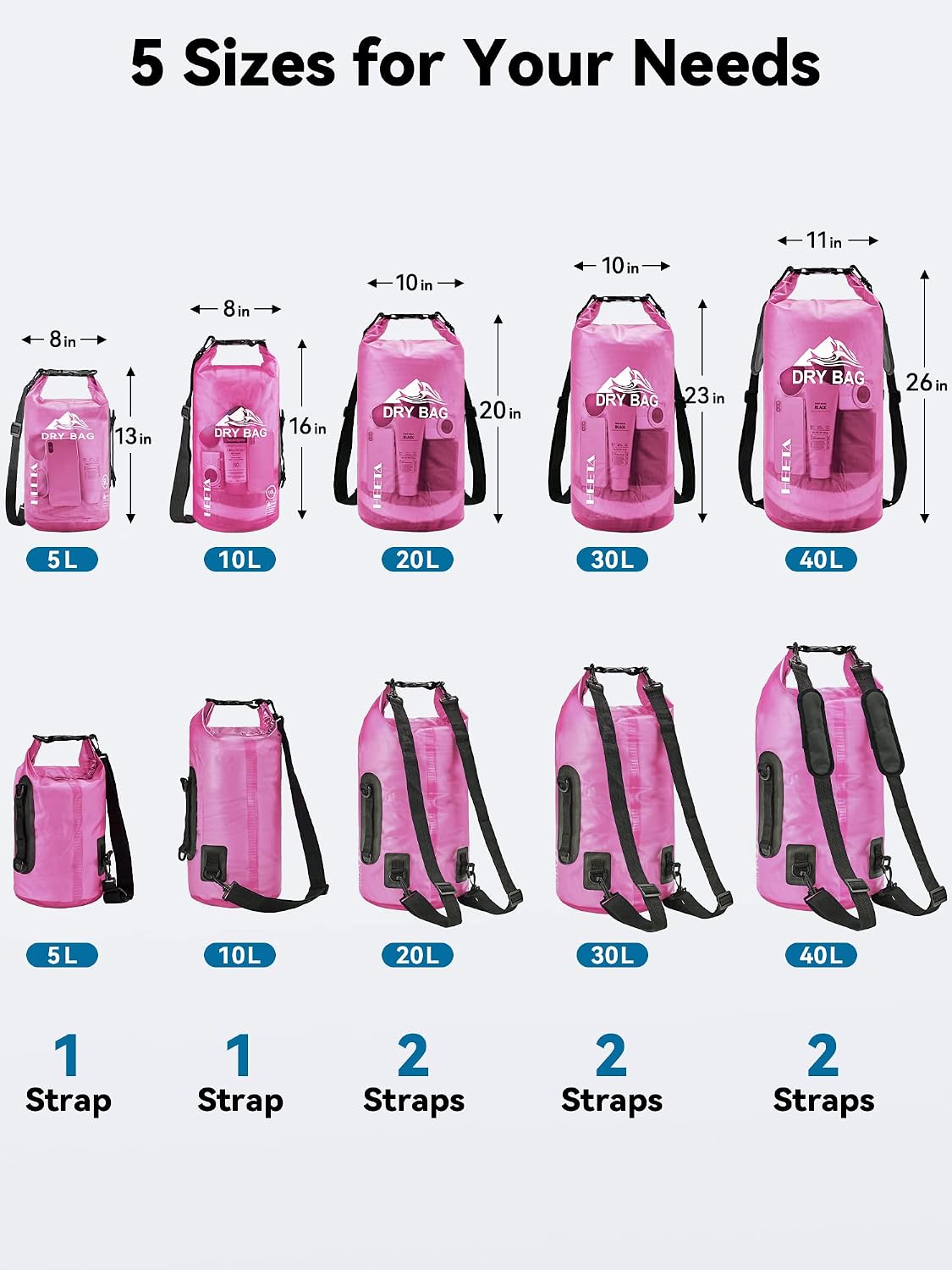 HEETA Dry Bag Waterproof Backpack with Phone Case 5L/10L/20L/30L/40L