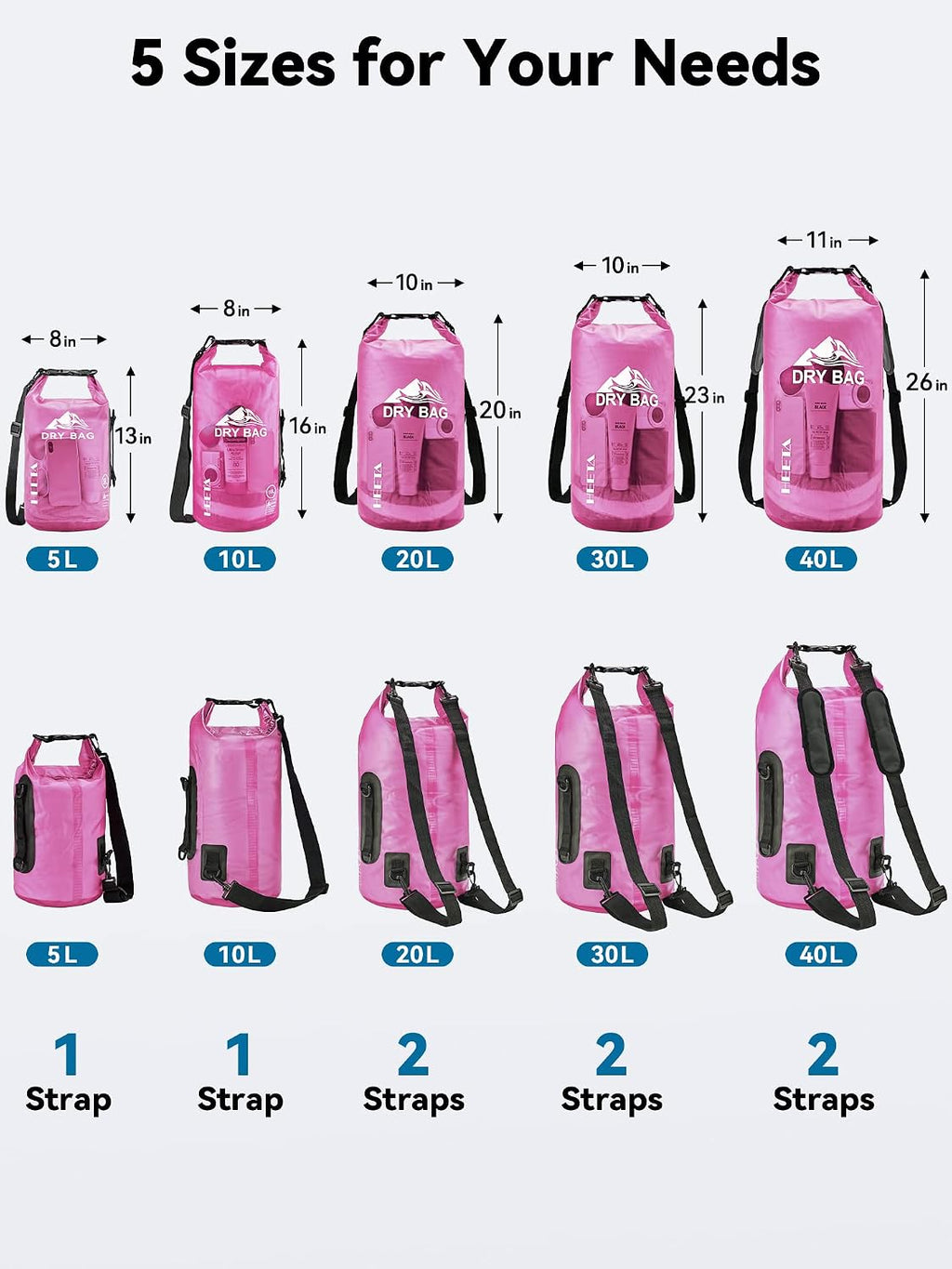 HEETA Dry Bag Waterproof Backpack with Phone Case 5L/10L/20L/30L/40L