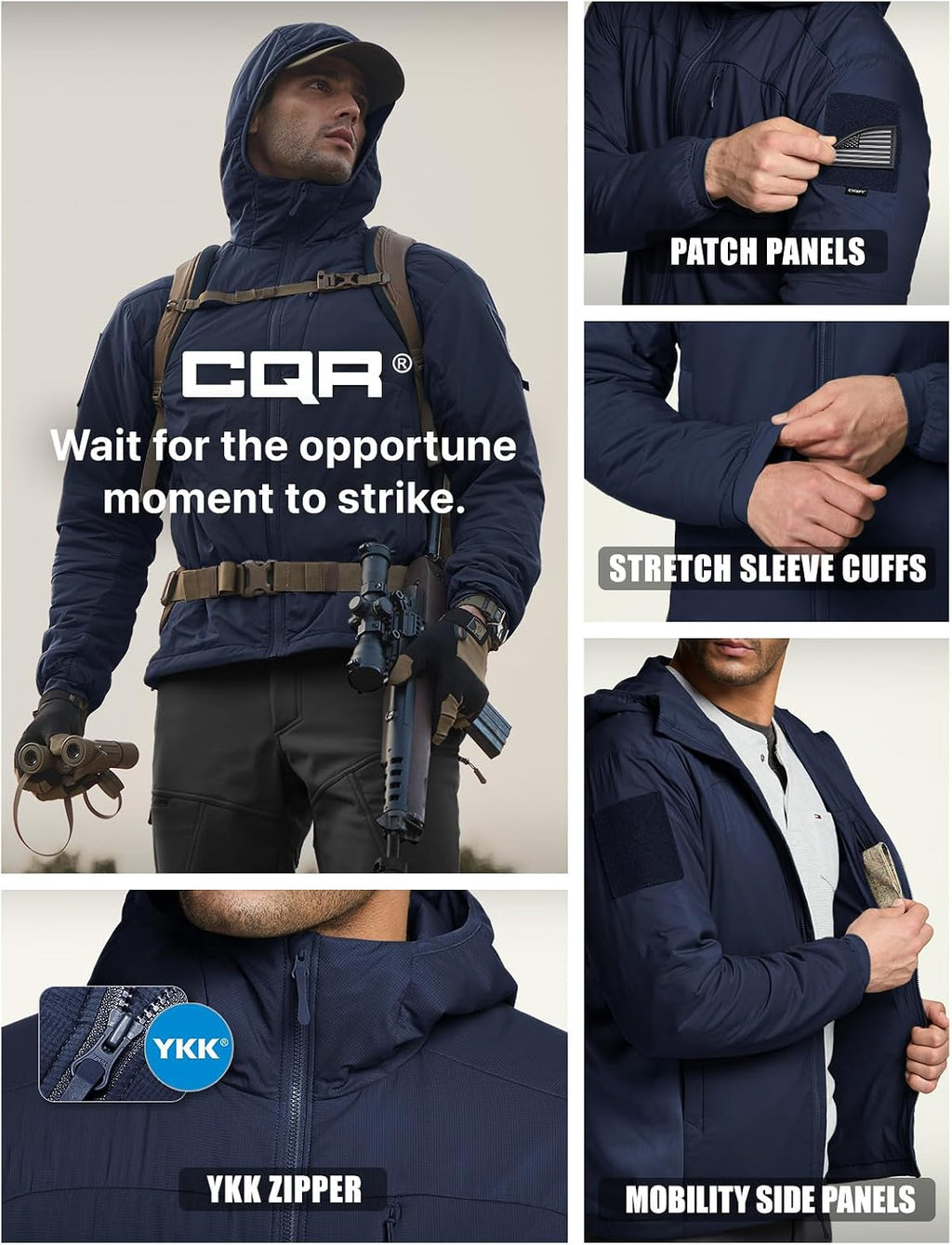 CQR Men's Lightweight Warm Insulated Jacket, Windproof Water Resistant Winter Active Coat for Hiking Work Outdoor Tactical