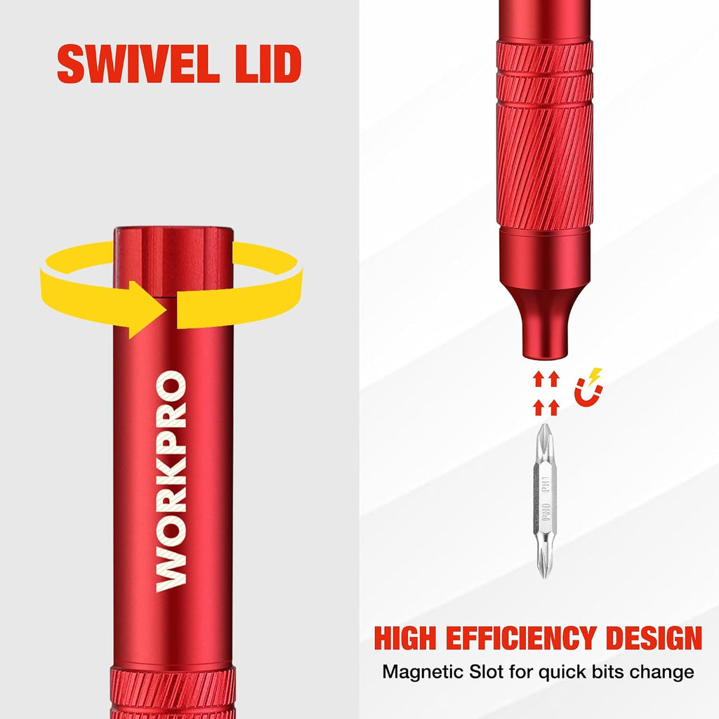 WORKPRO 24 in 1 Multi Bit Mini Screwdriver Set Magnetic, Red