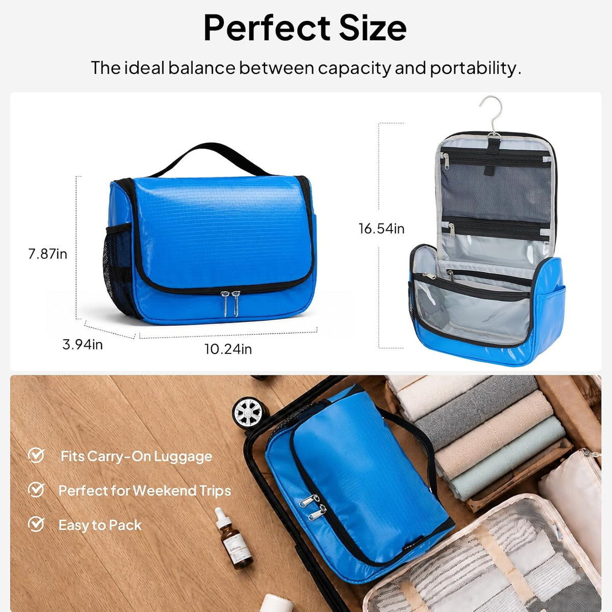 Travel Toiletry Bag for Women & Men, Waterproof Hanging Makeup Organizer