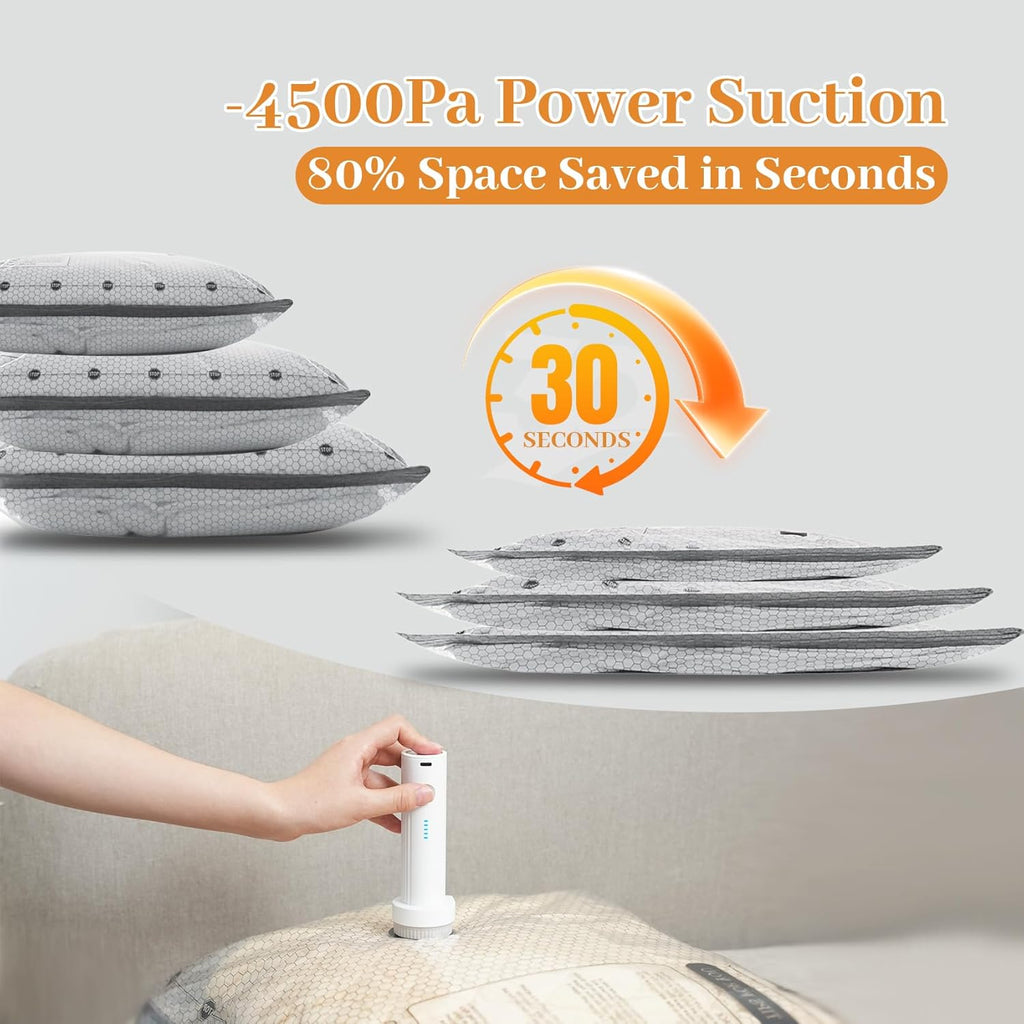 12 Pack Travel Vacuum Seal Bags for Clothing with Cordless Electric Pump, Space Saver Vacuum Storage Bag for Clothes, Carry-on Compression Packing Bag for Luggage Suitcase, Cruise Vacation Essentials