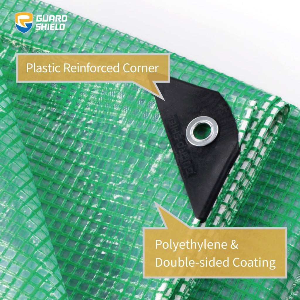 GUARD SHIELD Clear Green Tarp Heavy Duty 10x10 Feet Waterproof for Greenhouse Outdoor Garden Poly Cover UV Resistant 3x3 Weave 10mil