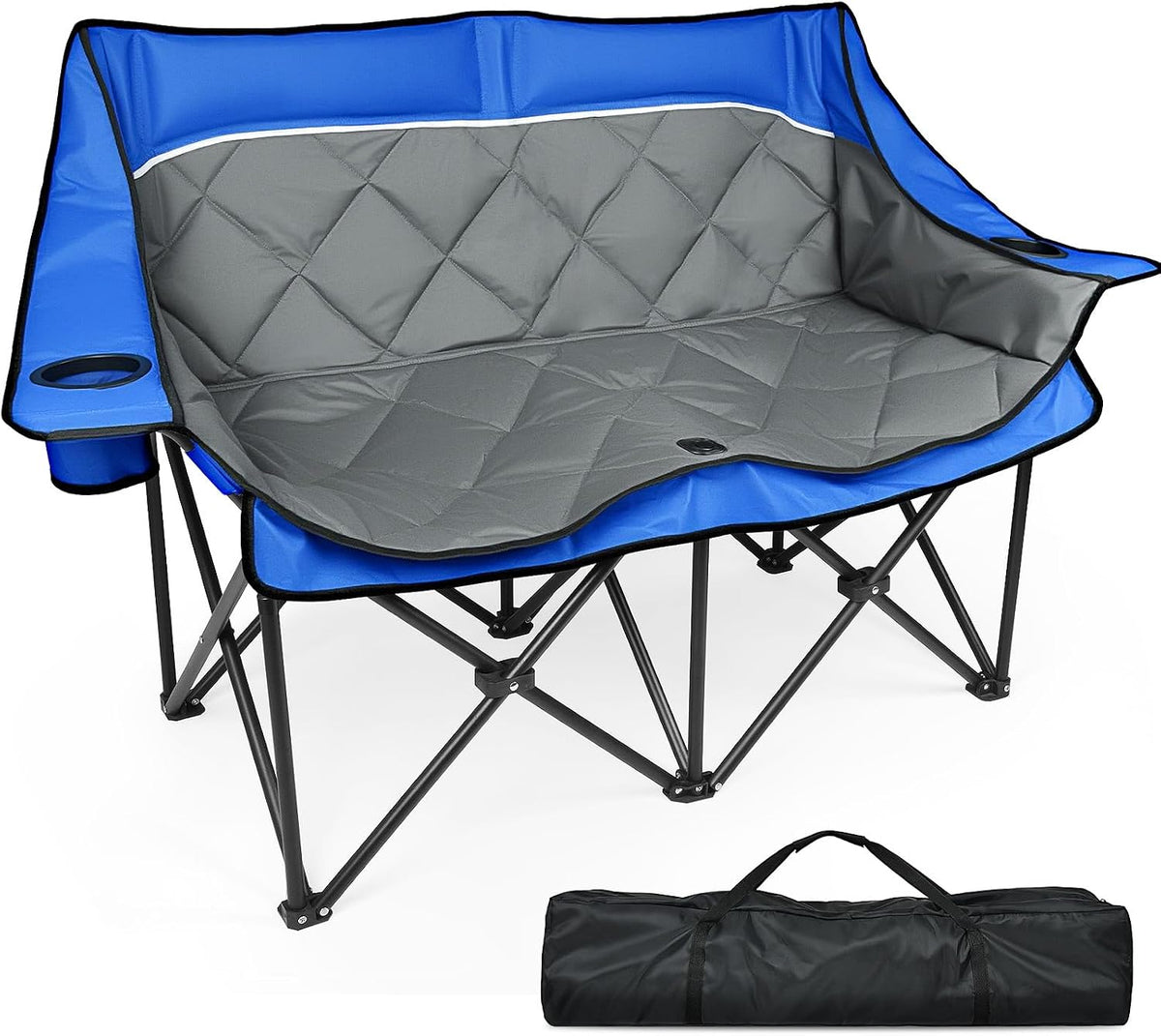Double Camping Chair, Heavy Duty Folding Loveseat Camping Chairs, Blue