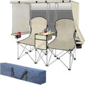 Double Beach Chair with Canopy Shade,Heavy Duty Camping Chair for Aduls,Folding Beach Chair with Cup Holder Cooler Bag for Sports Beach Outside（White）