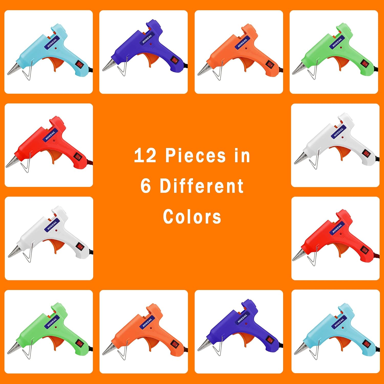 Mini Hot Glue Gun Kit 12 Pieces, Hot Melt Glue Guns for Kids School Craft Project DIY Arts and Home Quick Repairs, 20 Watts, 6 Colors (Navy Blue, White, Green, Orange, Red, Sky Blue)