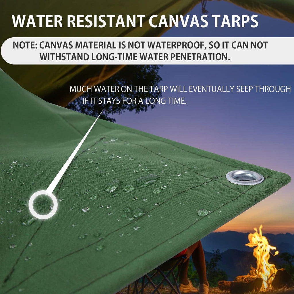 FoundGo Canvas Tarp 10x12ft Heavy Duty Waterresistant Tarps with Grommets, UV Resistant, 22 Mil Tarpaulin,14 oz Durable Cloth Covers for Car, Roof, Boat, Camp, Canopy, Woodpile with Ropes-Green