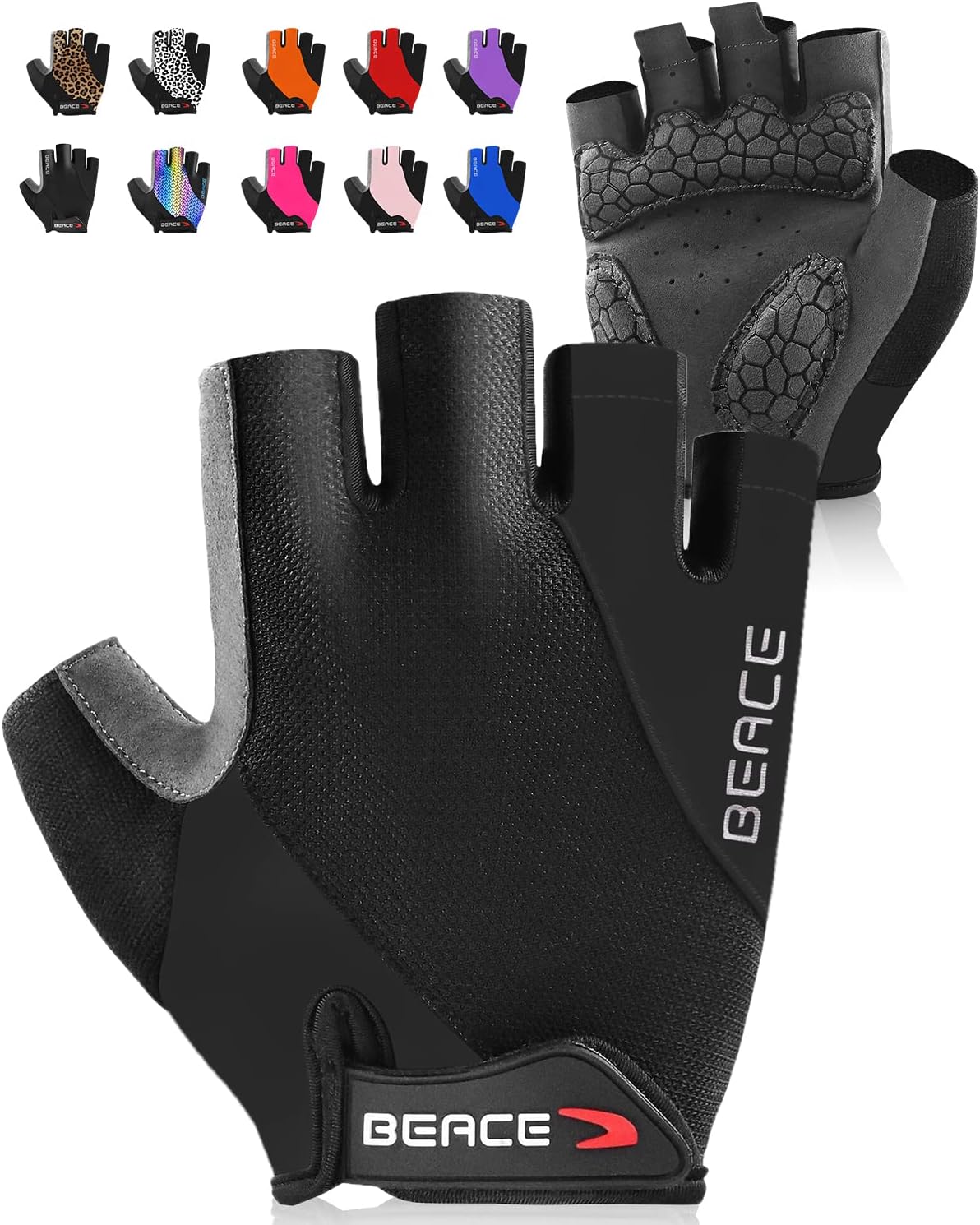 BEACE Gloves for Cycling Bike Biking Half Finger Road Bicycle for Men and Women-5MM Breathable Anti-Slip Shock-Absorbing Pad Gym Motorcycle Light Weight Mountain Bike Gloves