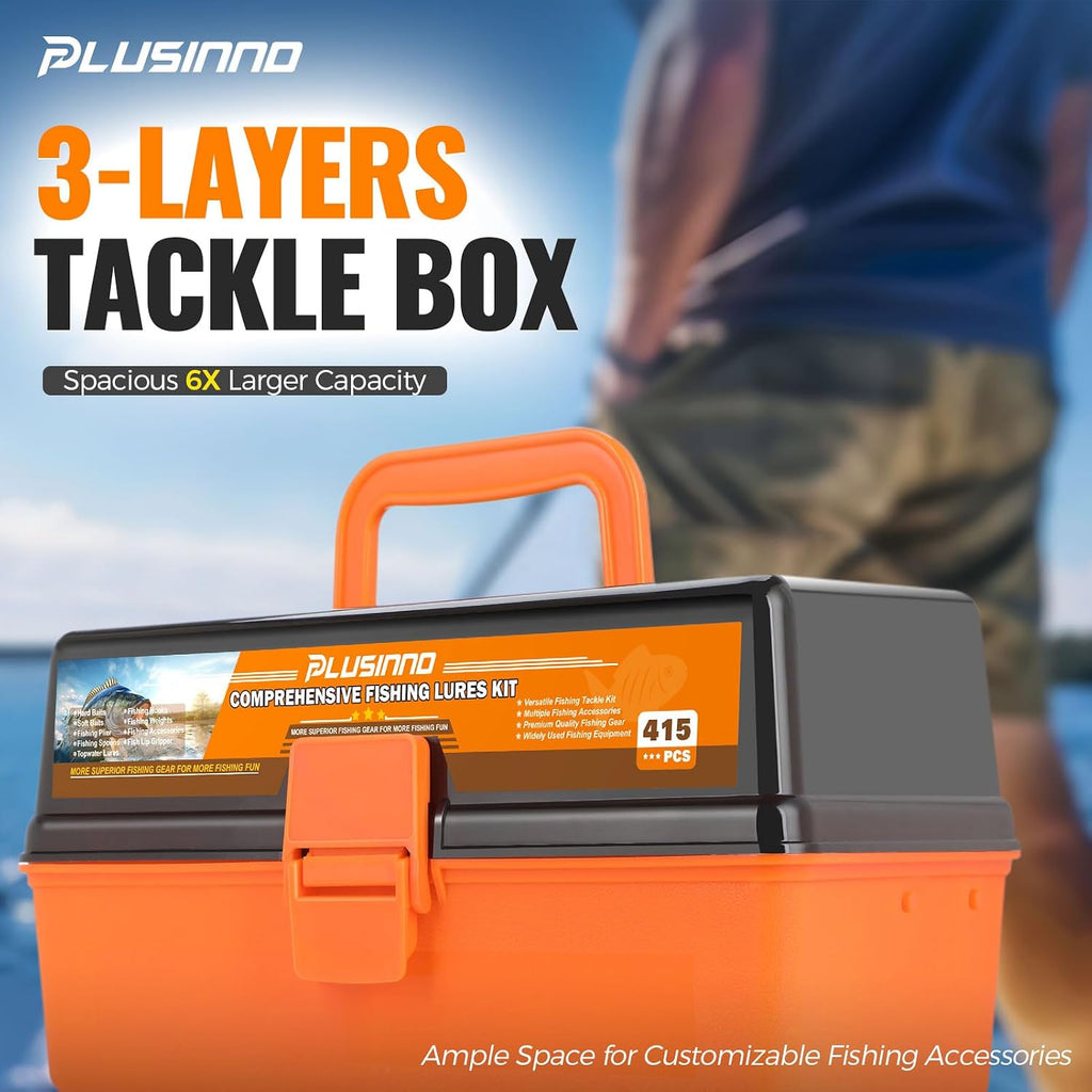 PLUSINNO Large 3 Layers Fishing Tackle Box Lures Kit with Tackle Included