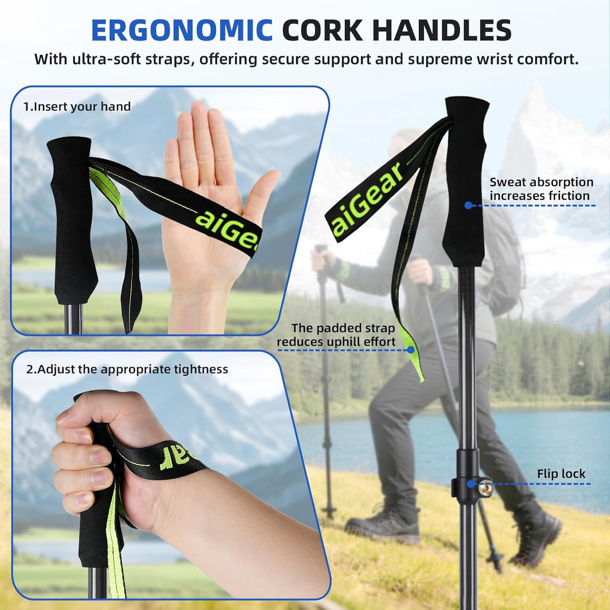 aiGear Carbon Fiber Trekking Poles, Collapsible Hiking Poles, 24-53 in