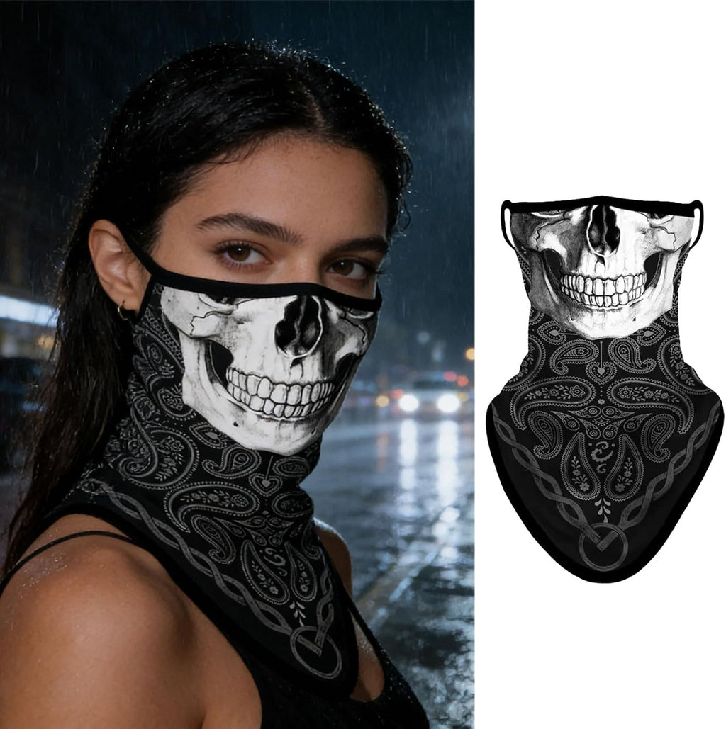 Non-Slip Ear Hanging Neck Gaiter, Multi-Use Windproof Face Neck Scarf, Skull Face Cover for Outdoor Sports 3PCS
