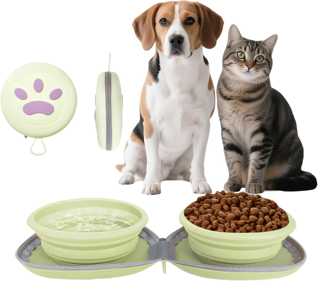 Collapsible 2-in-1 Silicone Pet Bowls (Beige)