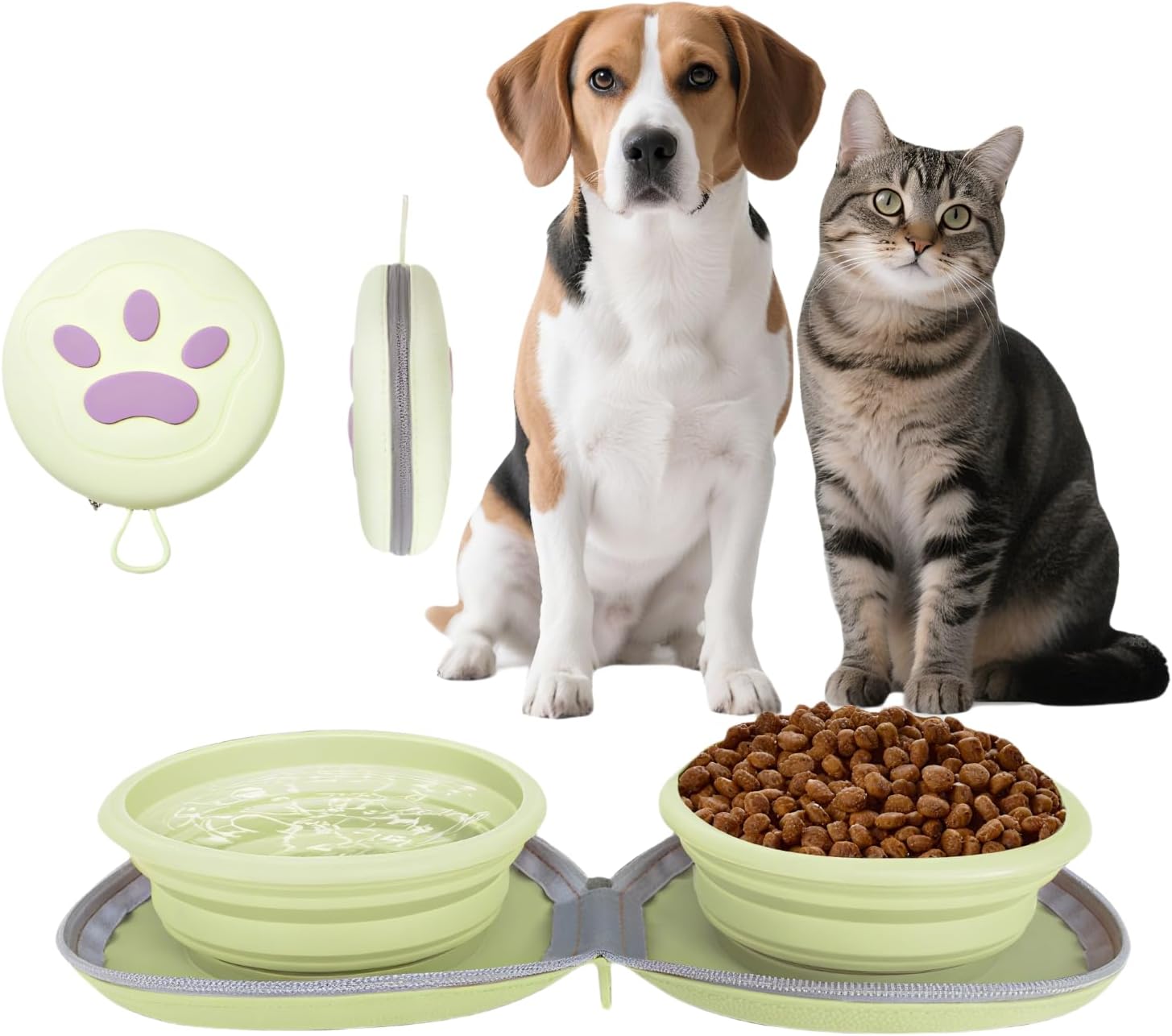 Collapsible 2-in-1 Silicone Pet Bowls (Beige)