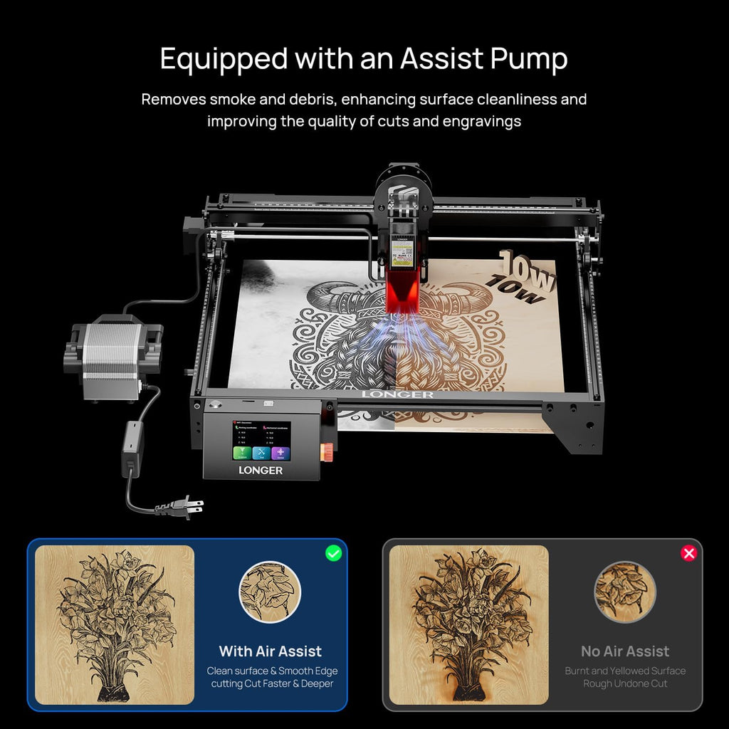 Longer RAY5 Laser Engraver with Air Pump,20W Output,24000mm/min High Speed,0.06mm High Precision Laser Engraver and Cutter for Wood,Metal,Acrylic,Cylindrical Objects, Working Area 15.75"x15.75"