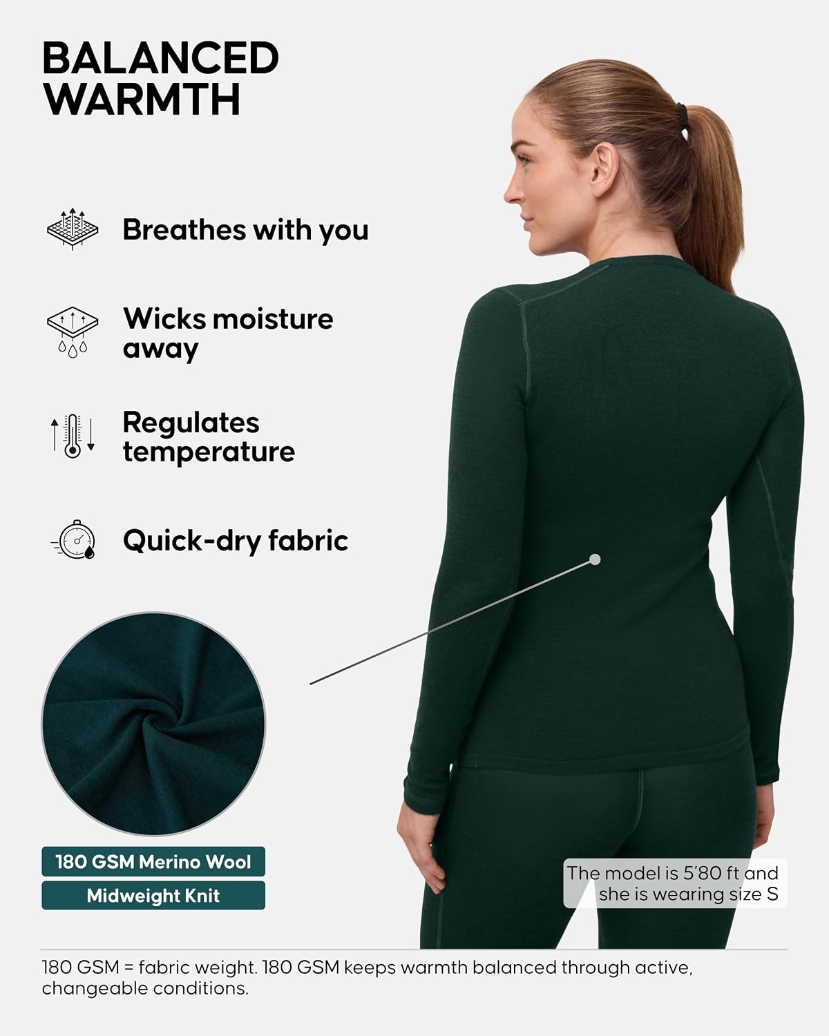 DANISH ENDURANCE Merino Wool Long Sleeve Shirt for Women, Base Layer