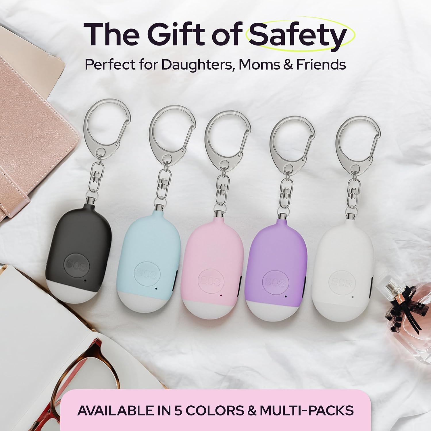 Weten Rechargeable Personal Alarm Keychain - 130dB Siren, LED Light - 3Pack Personal Safety Alert for Women to Carry - Panic Button Alarm for Security - Rape Whistle for Self Defense (Pink&Blue&White)