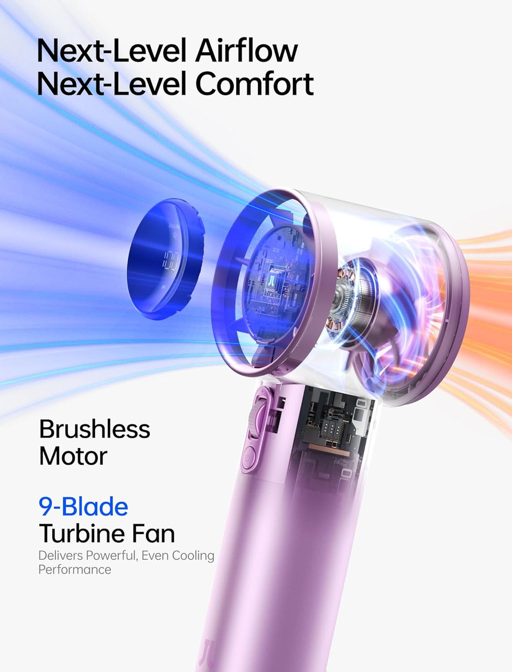 JISULIFE Handheld Fan Pro1S - Next-Gen Airflow: Up to 40H Runtime