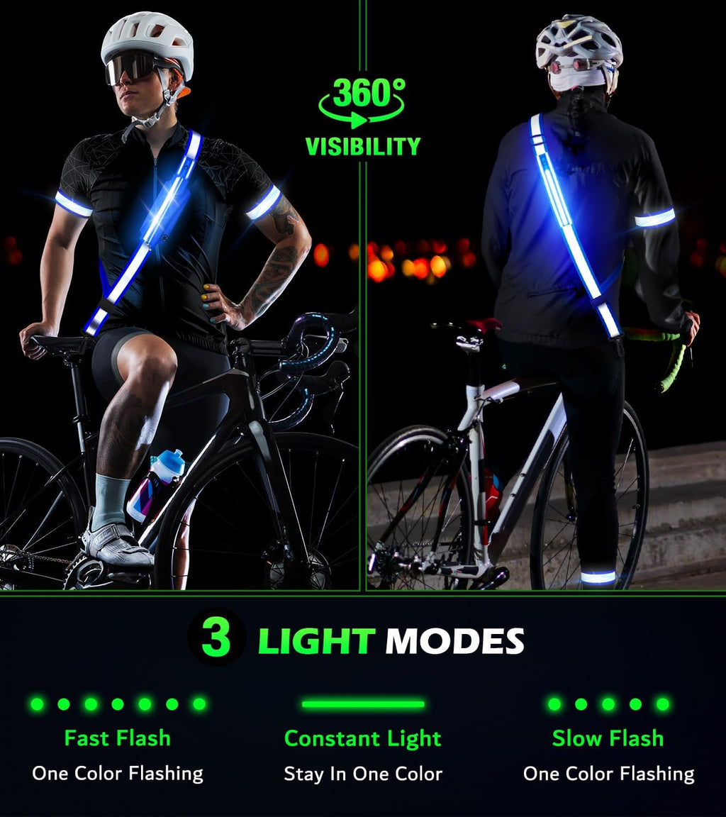 Ylzzrs LED Belt Reflective Sash for Walking at Night,High Visibility Adjustable Night Running Safety Gear,Light Up Running Belt Reflective Gear with Phone Bag/Armband for Runners Walkers Men Women