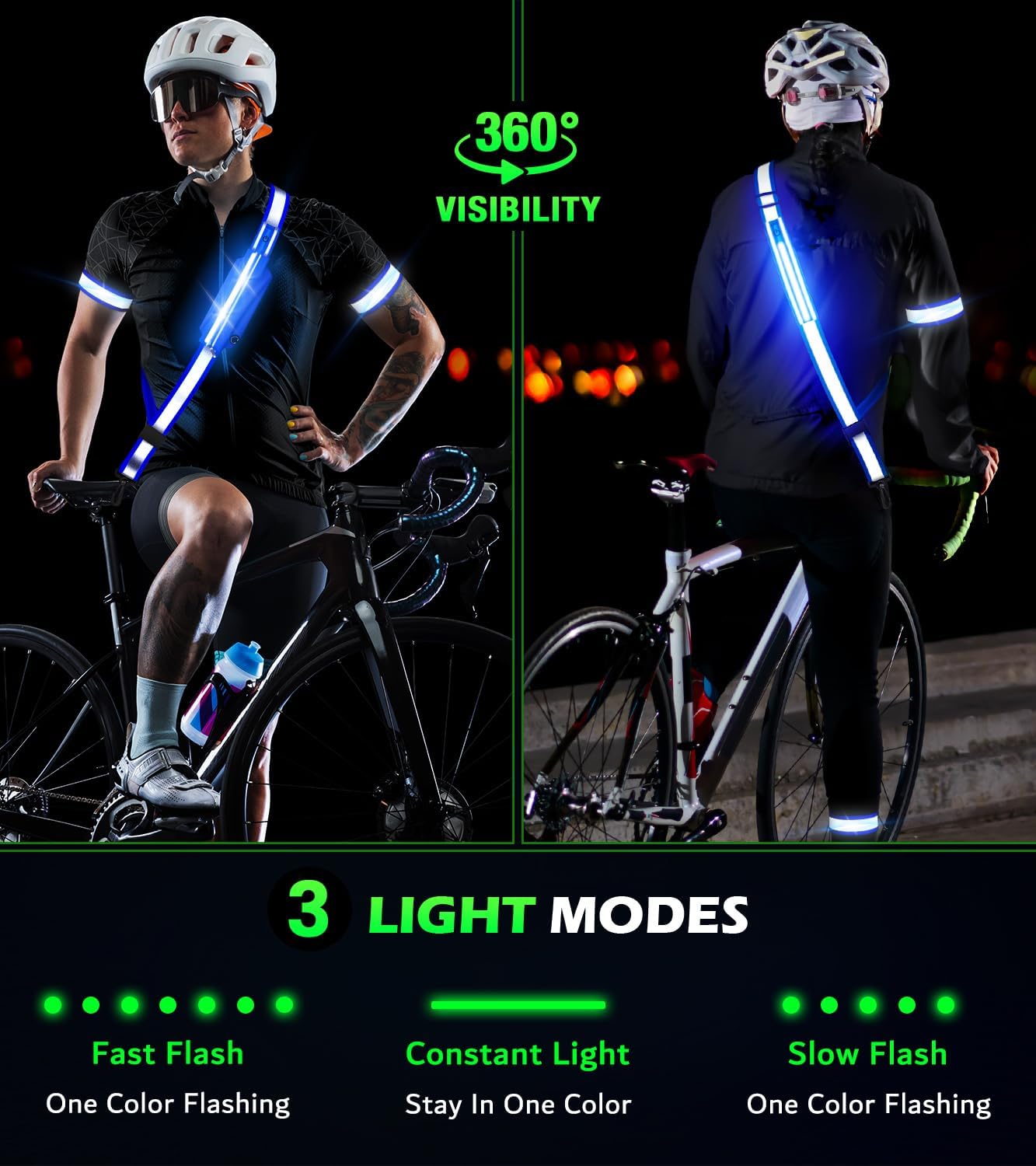 Ylzzrs LED Belt Reflective Sash for Walking at Night,High Visibility Adjustable Night Running Safety Gear,Light Up Running Belt Reflective Gear with Phone Bag/Armband for Runners Walkers Men Women