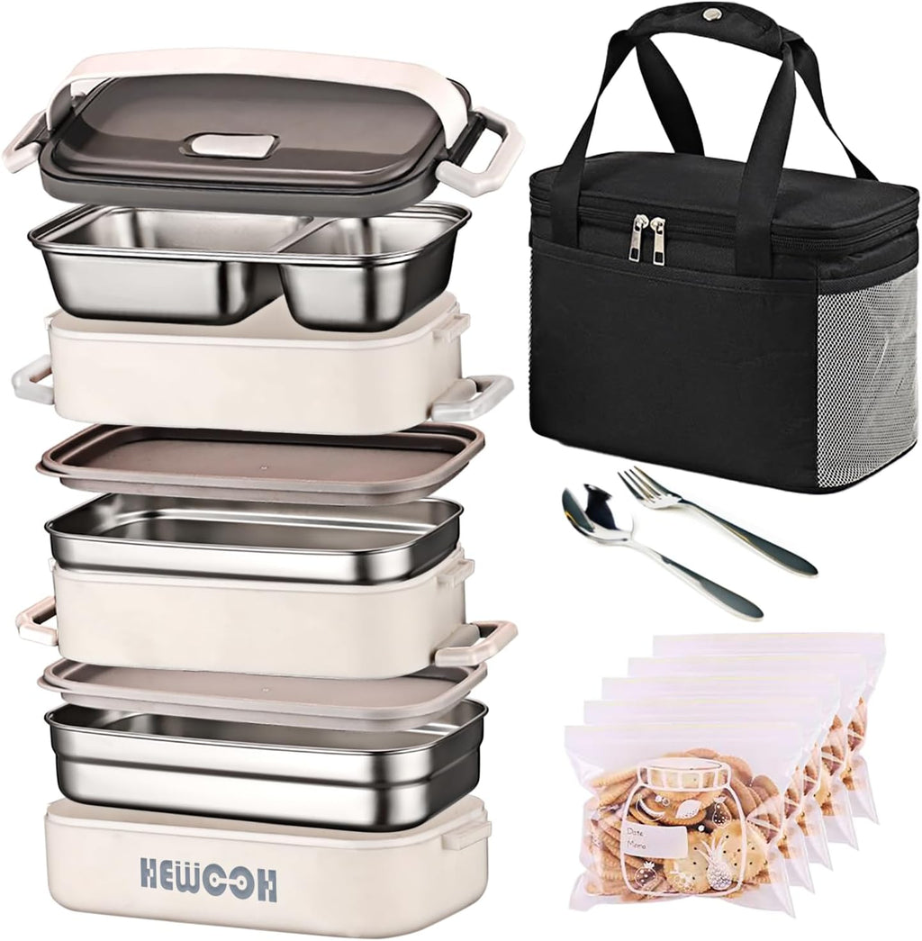 Bento Box Adult Lunch Box (74 Oz Large Capacity), Reusable, Leak-Proof, Including Lunch Bag, Fork And Spoon, 3 Dividers, Suitable For Work, Picnic, Dishwasher And Microwave Safe.(White)