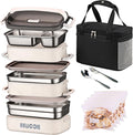 Bento Box Adult Lunch Box (74 Oz Large Capacity), Reusable, Leak-Proof, Including Lunch Bag, Fork And Spoon, 3 Dividers, Suitable For Work, Picnic, Dishwasher And Microwave Safe.(White)