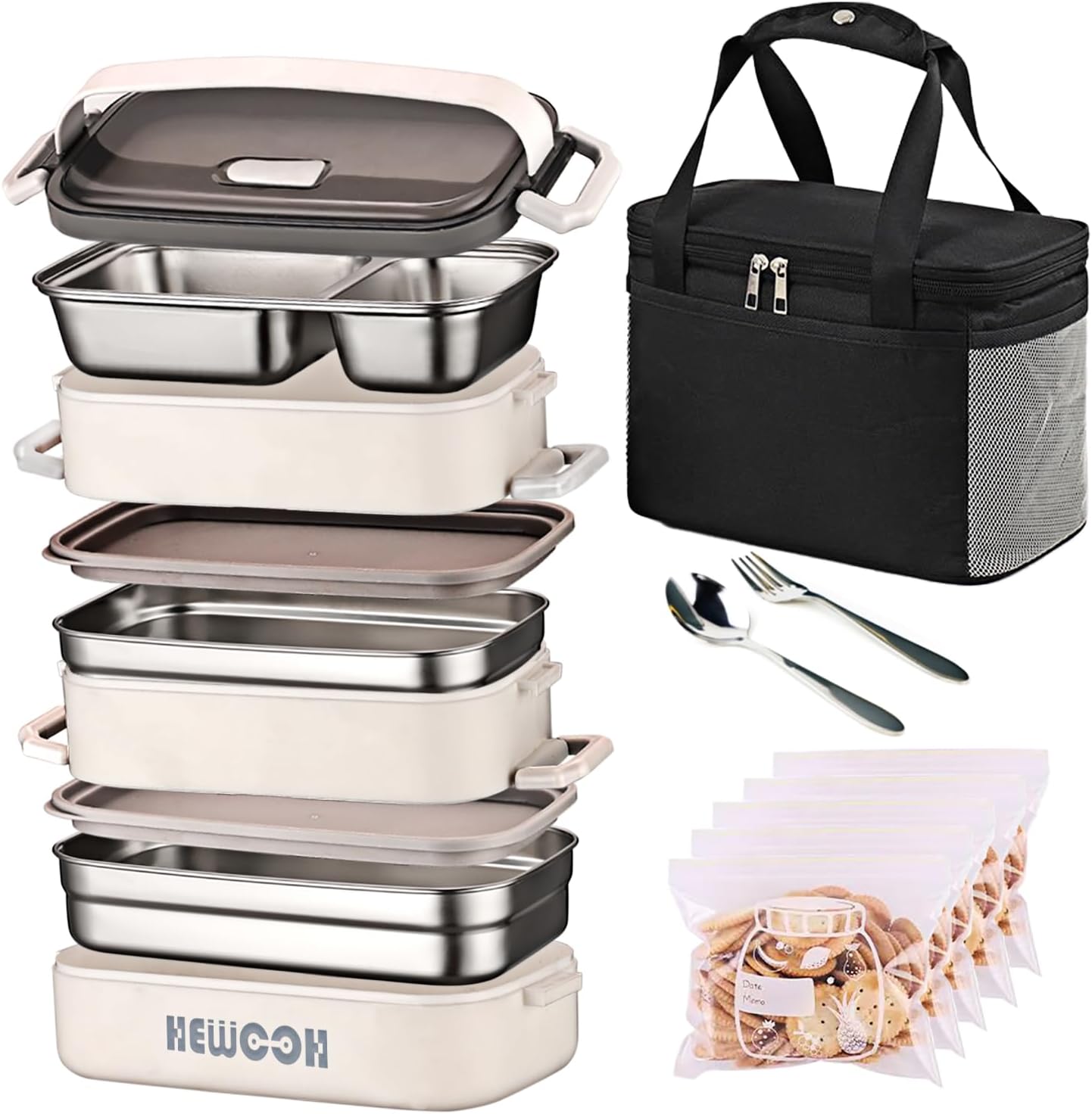 Bento Box Adult Lunch Box (74 Oz Large Capacity), Reusable, Leak-Proof, Including Lunch Bag, Fork And Spoon, 3 Dividers, Suitable For Work, Picnic, Dishwasher And Microwave Safe.(White)