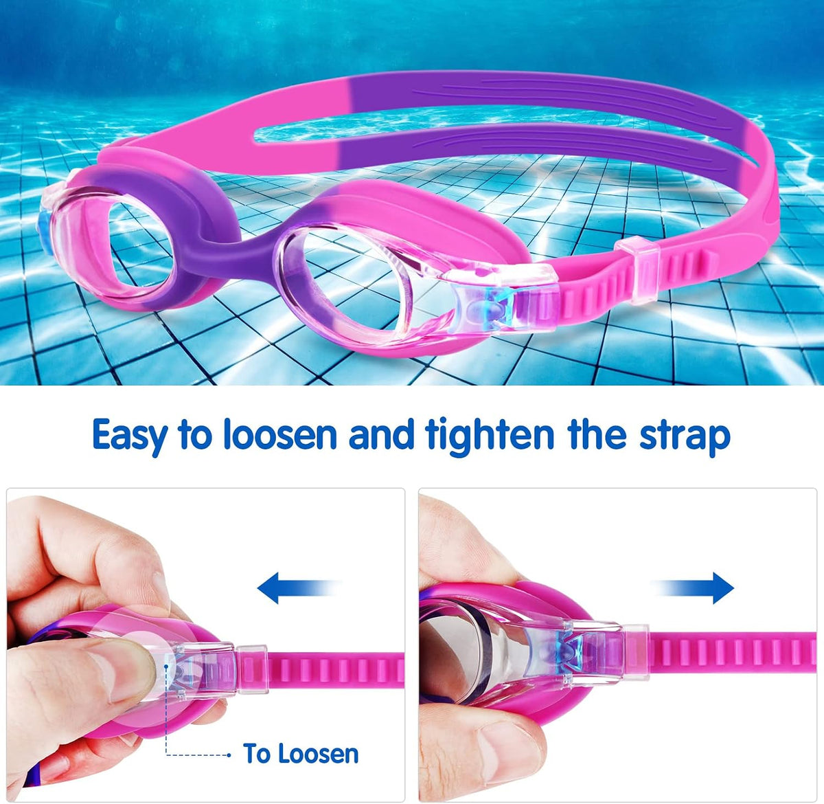 Kids Swim Goggles 2 Pack, Anti Fog No Leak Swimming Goggles for Boys Girls Ages 6-14, Wide View Swim Goggles Kids