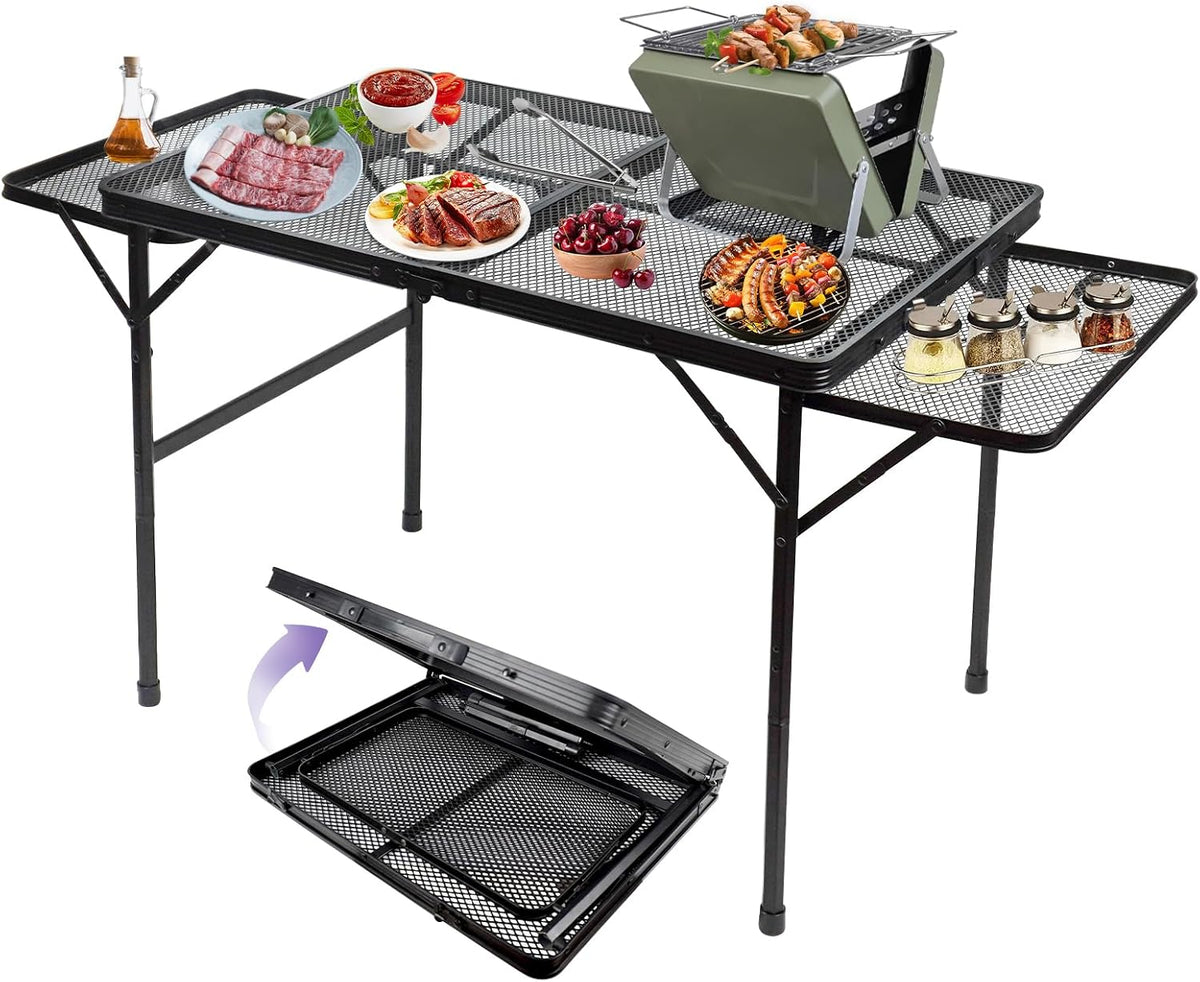BRIAN & DANY Camping Table Folding Grill Table, Small Foldable Table Height Adjustable, Portable Metal Picnic Table for Outdoor, Black, 2x1.3FT