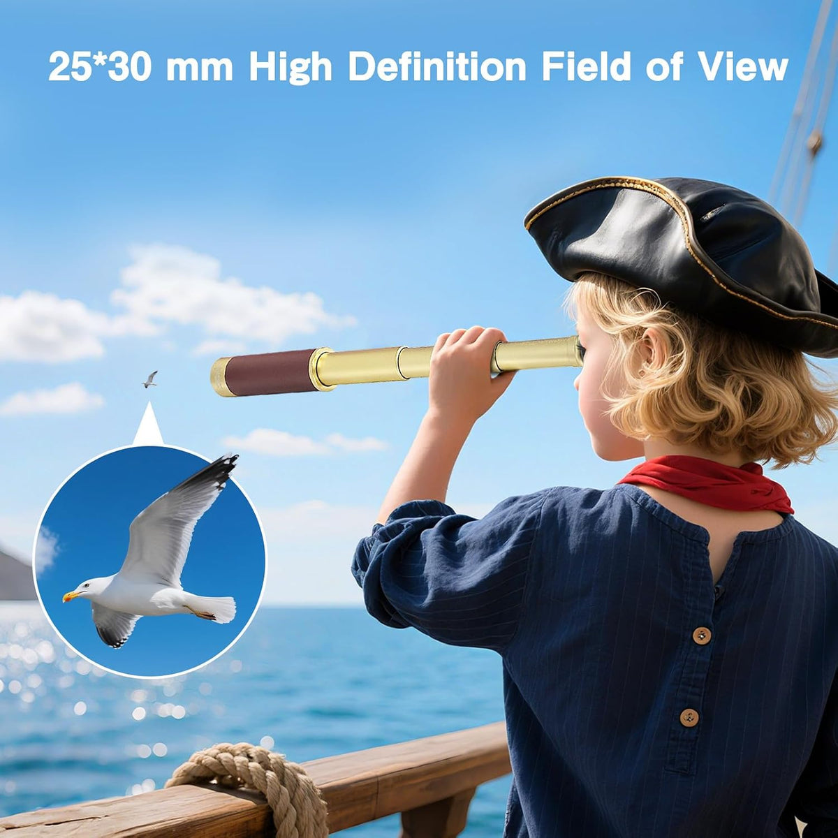 Retro Pirate Telescope Zoomable 25x30 Spyglass Portable Collapsible Handheld Telescope Vintage Monocular for Kids & Survival Gear Compass Pocket Military Compass for Camping Boating