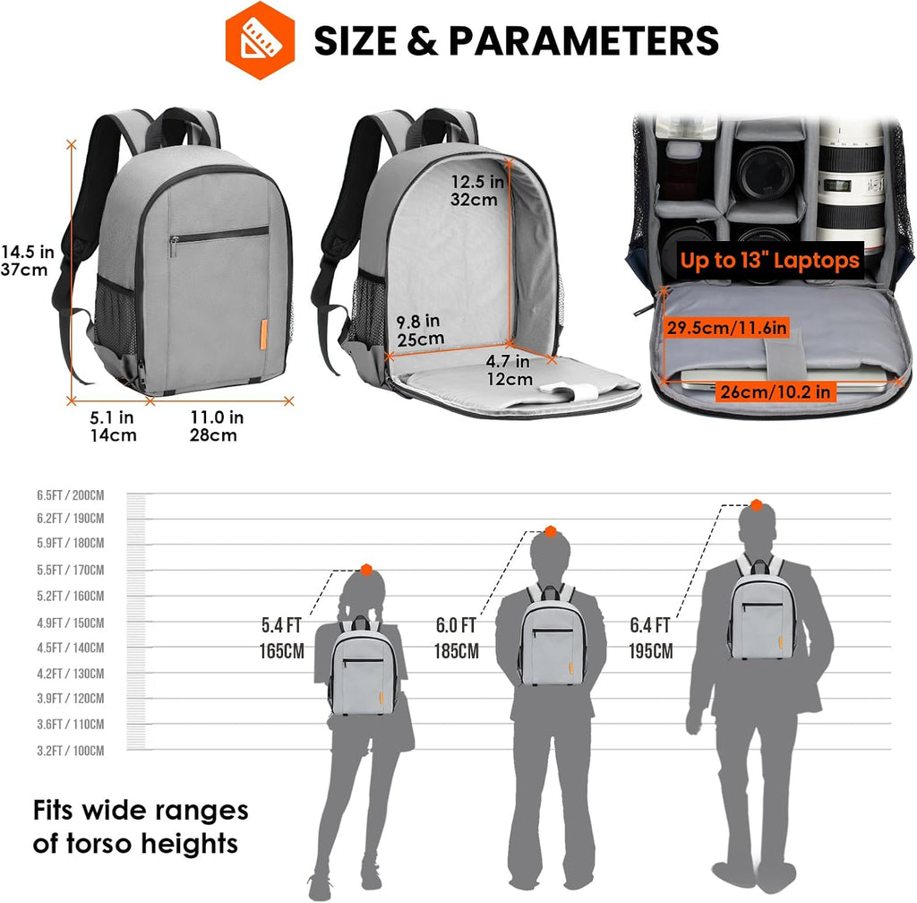 TARION Small Camera Backpack for Photographers Compact 12L Grey TB-S