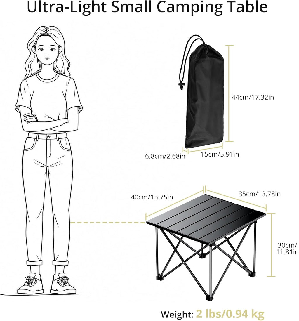 Anbte Small Folding Camping Table, Ultralight Aluminum, 44 Lb Capacity