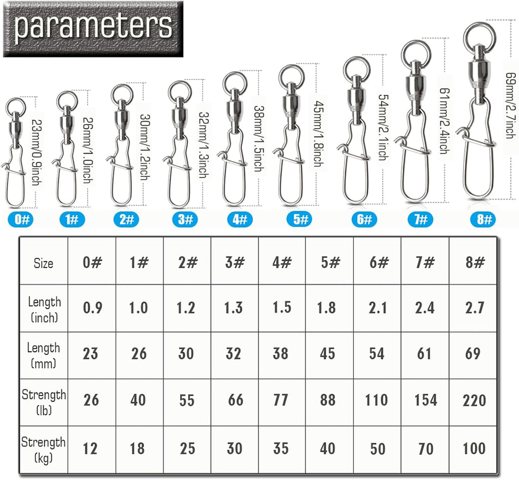 AMYSPORTS Duo Lock Snap Fishing Swivels Stainless Barrel Swivels Fishing Lure Snap Swivels Ball Bearing Swivels Fishing Tackle for Saltwater Fishing Freshwater Fishing